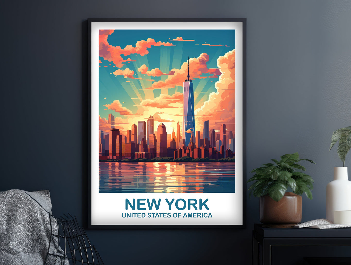 New York Travel Print, Manhattan Skyline, New York Wall Art, Big Apple Poster, Bright and Vibrant Wall Art | T2NA_NYNY1