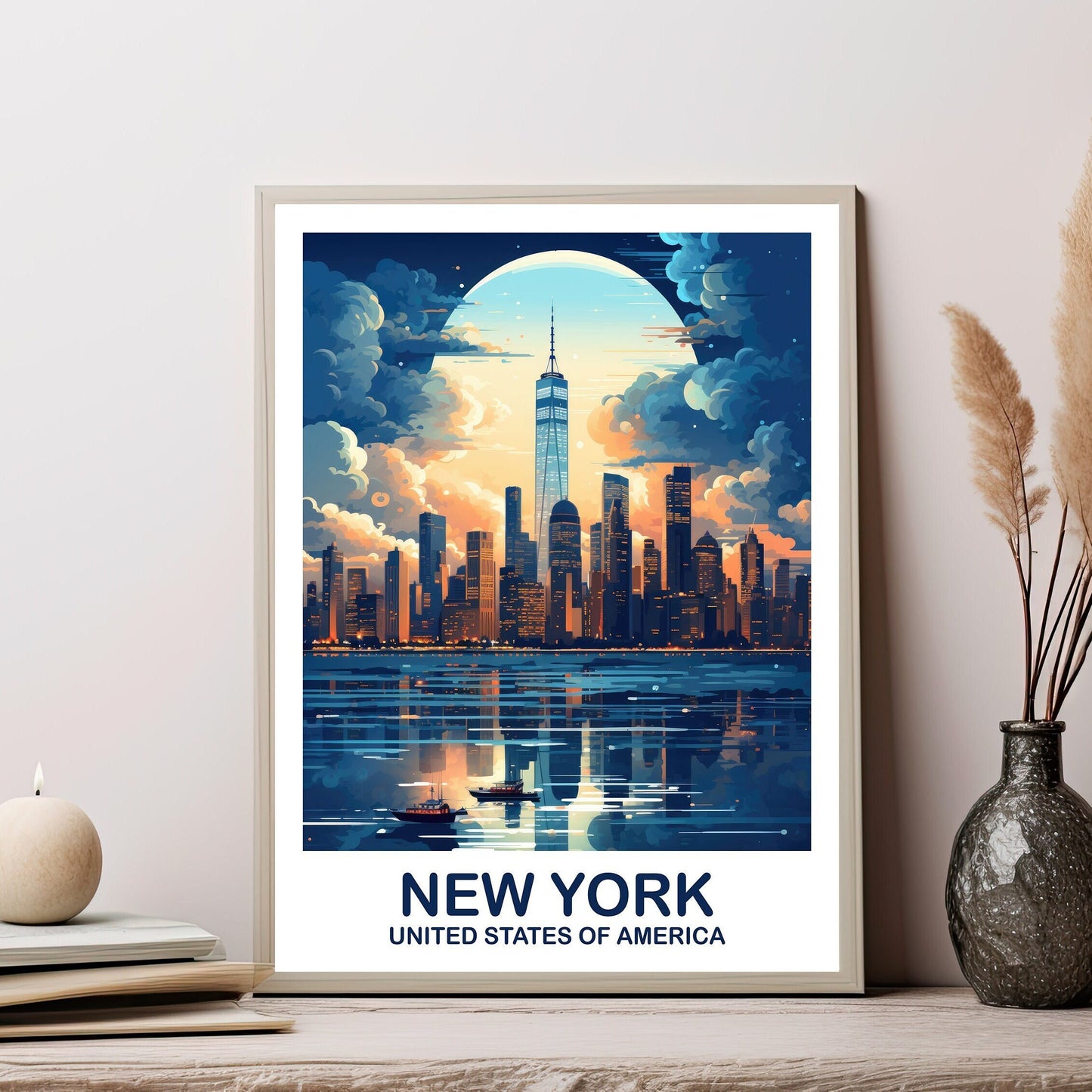 New York Travel Print, Manhattan Skyline, New York Wall Art, Big Apple Poster, City Skyline Sunset Wall Art | T2NA_NYNY2