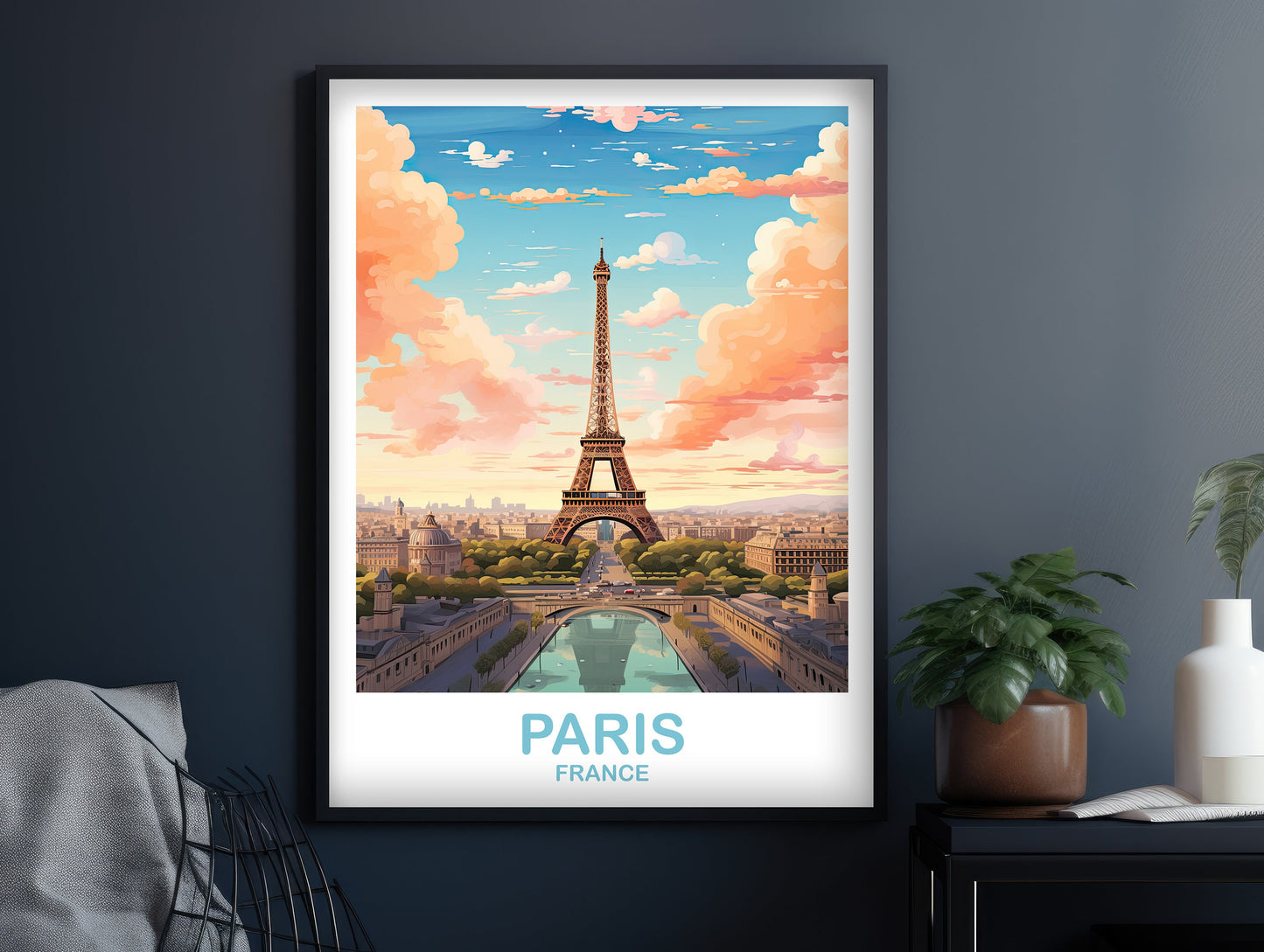 Paris Travel Wall Art, Paris Skyline, Paris Wall Art, Paris France Poster, Eiffel Tower Wall Art, City Skyline Sunset Wall Art | T2EU_FRPA1