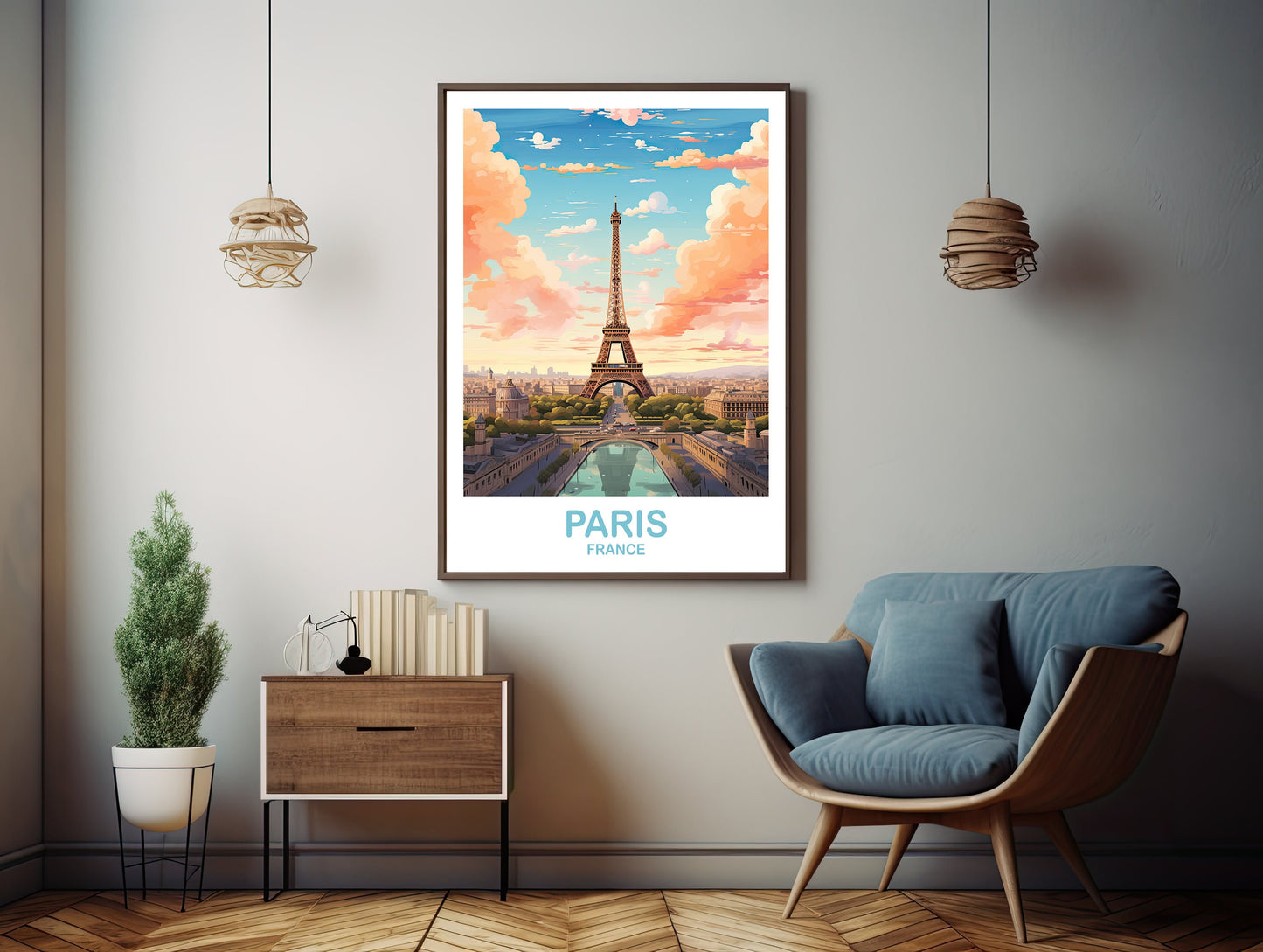Digital Paris Travel Art, Paris Skyline, Paris Wall Art, Printable Paris France Poster, Eiffel Tower Wall Art, Printable Art | DT2EU_FRPA1