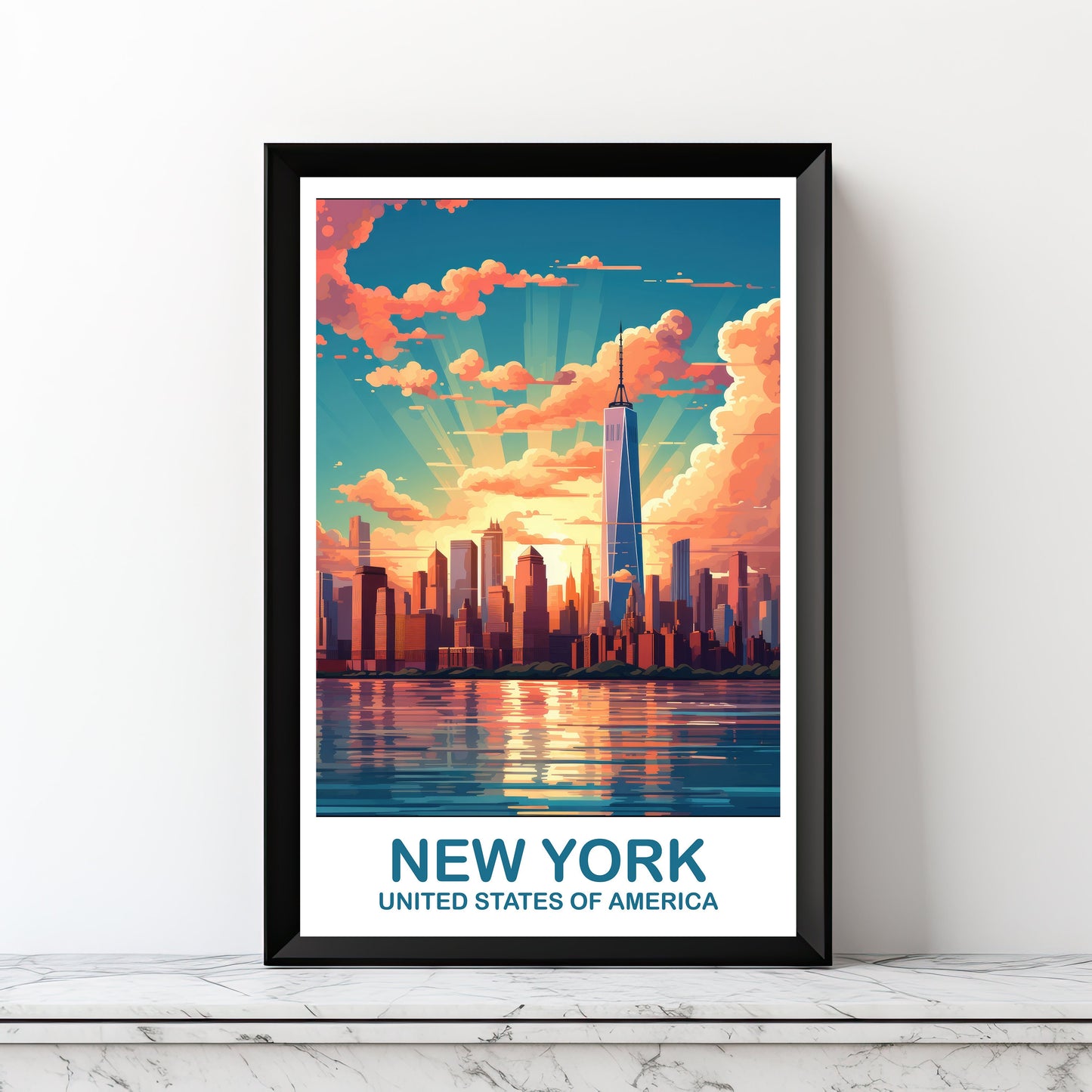 Digital New York Travel Wall Art, Manhattan Skyline, Printable New York Print, Big Apple Poster, Bright and Vibrant Wall Art | DT2NA_NYNY1