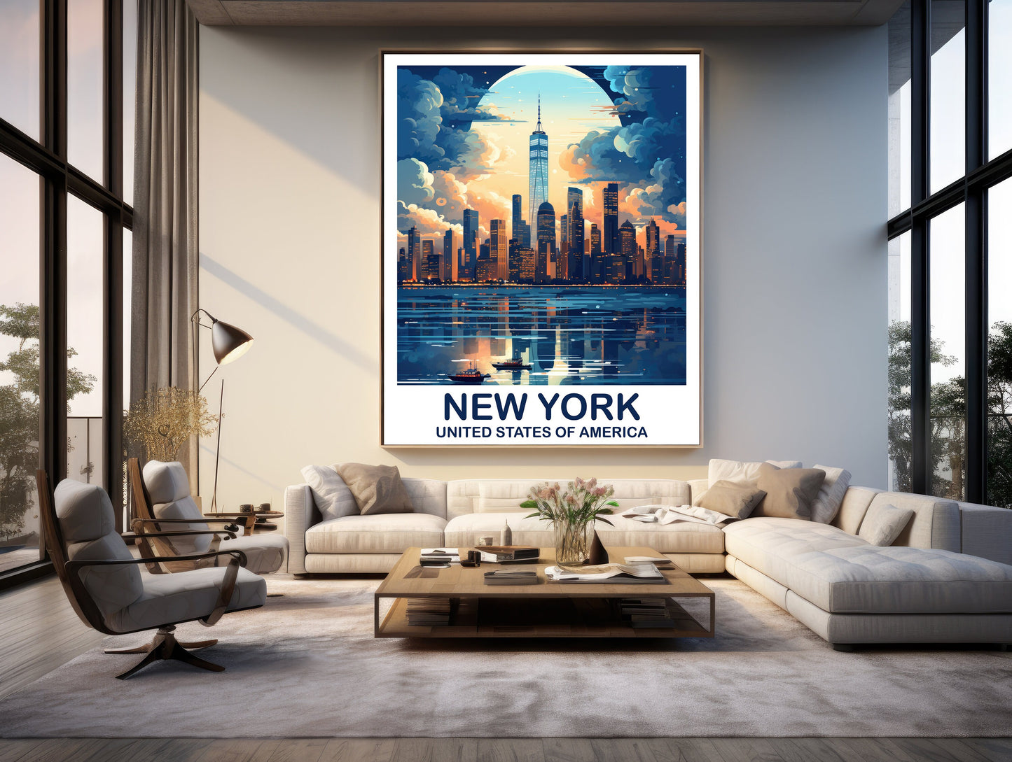 New York Travel Print, Manhattan Skyline, New York Wall Art, Big Apple Poster, City Skyline Sunset Wall Art | T2NA_NYNY2