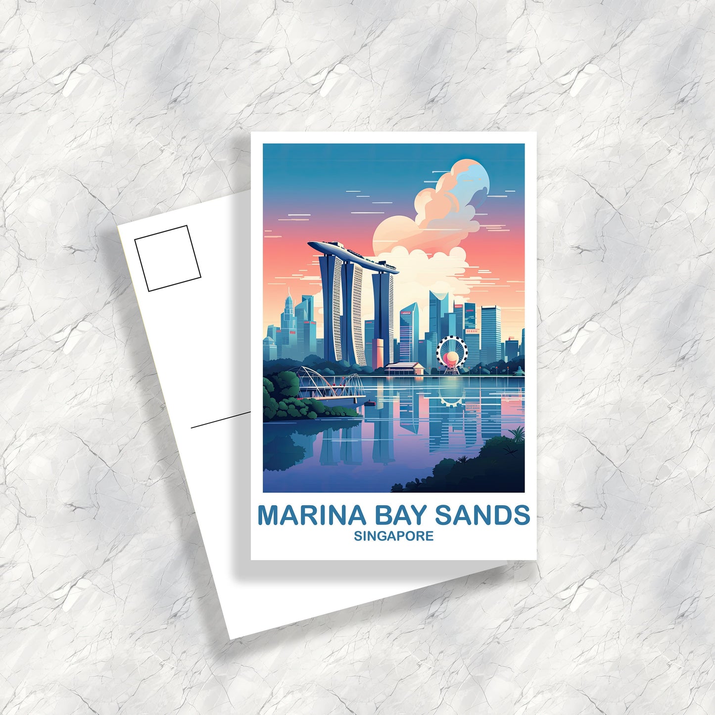 Singapore Travel Postcard, Singapore Skyline Postcard, Marina Bay Sands Postcard, City Skyline Art, Travel Postcard, Asia | T2AS_SIMBS1_P