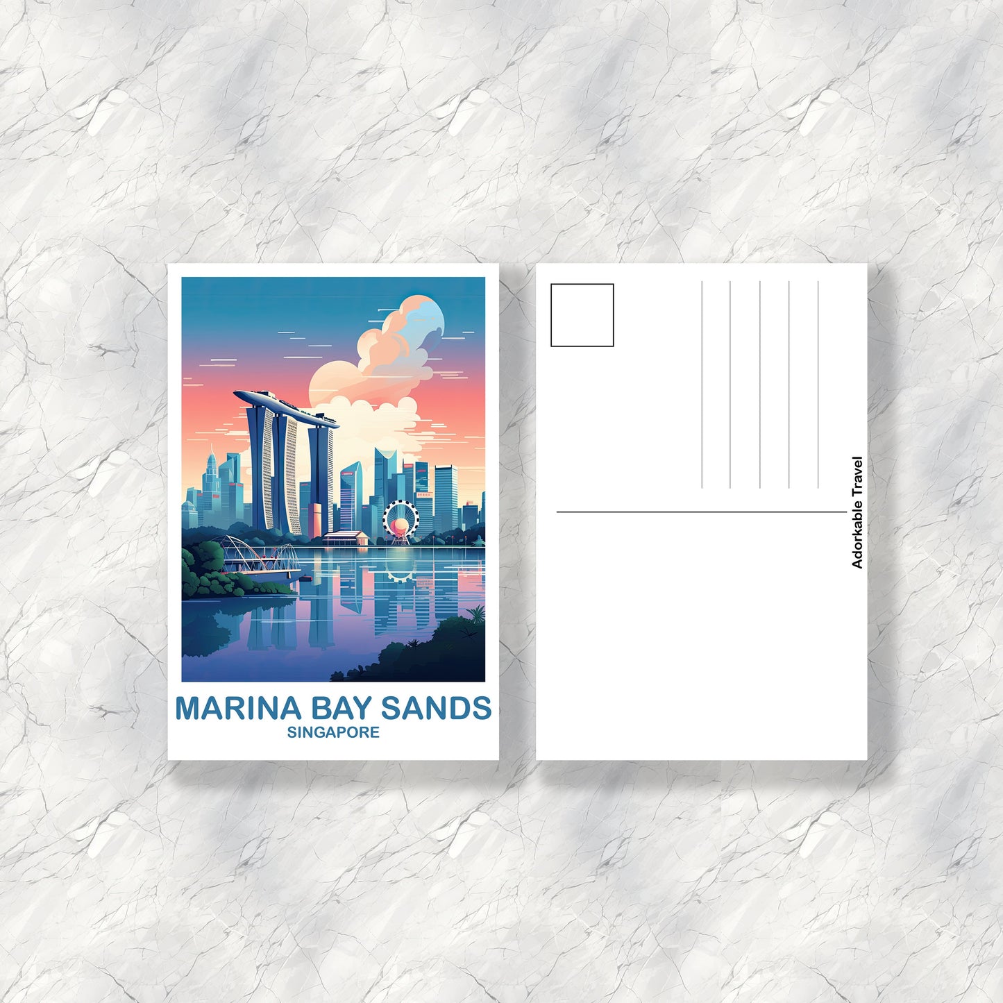 Singapore Travel Postcard, Singapore Skyline Postcard, Marina Bay Sands Postcard, City Skyline Art, Travel Postcard, Asia | T2AS_SIMBS1_P