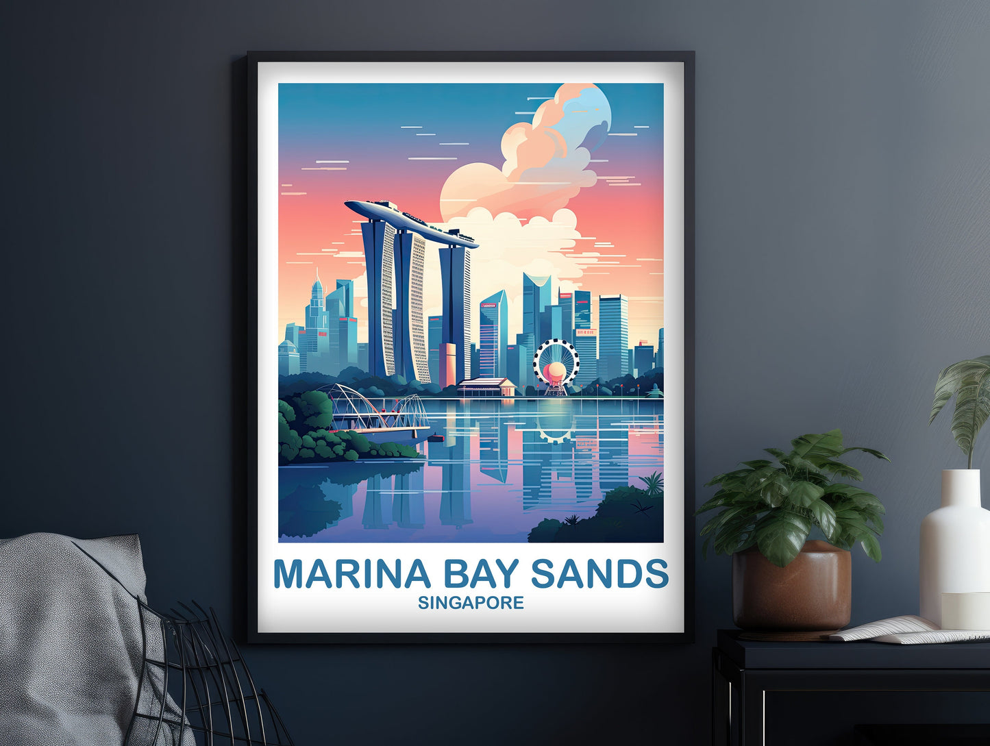 Singapore Travel Wall Art, Singapore Skyline, Marina Bay Sands Wall Art Poster, City Skyline Wall Art | T2AS_SIMBS1