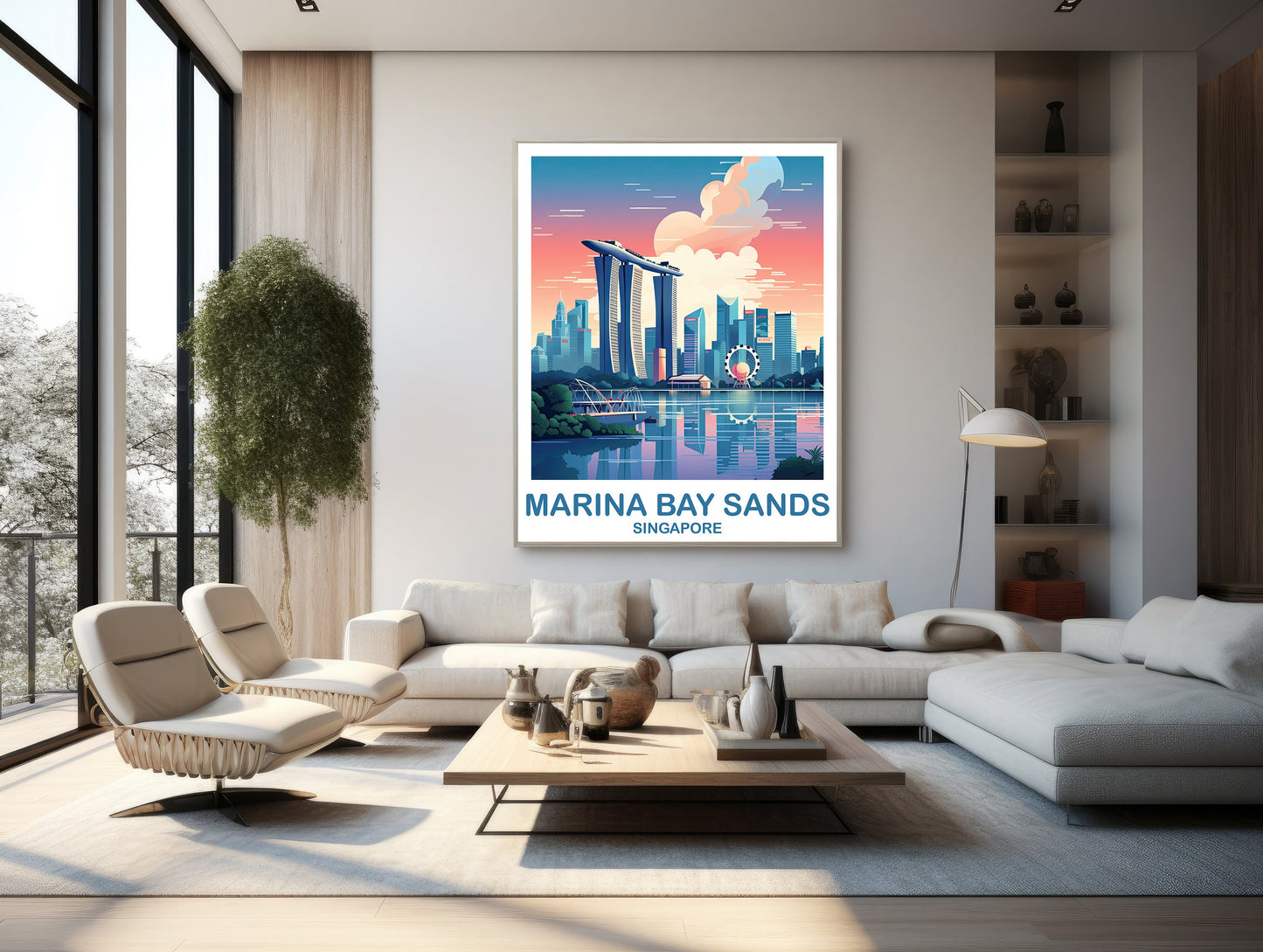 Singapore Travel Wall Art, Singapore Skyline, Marina Bay Sands Wall Art Poster, City Skyline Wall Art | T2AS_SIMBS1