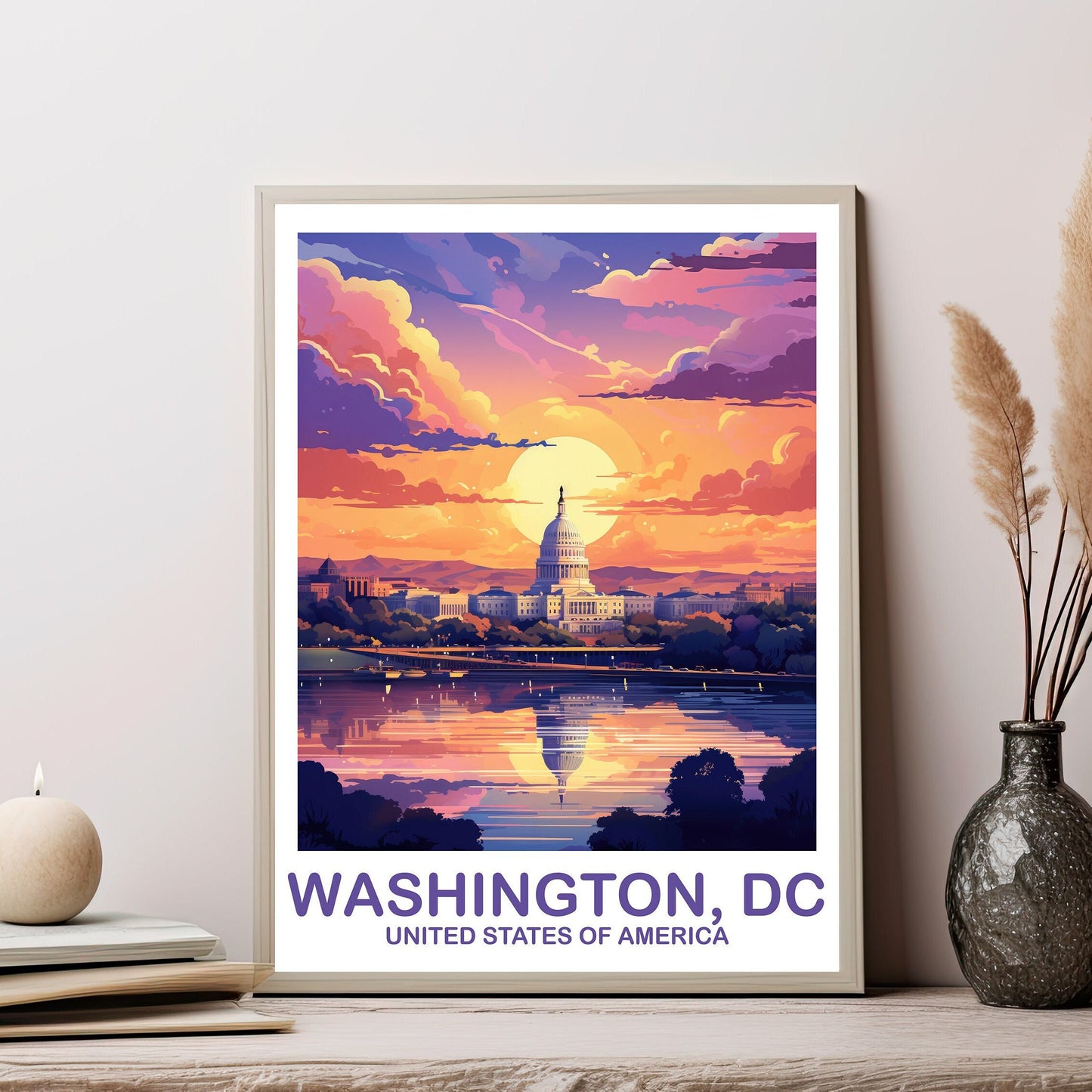 Washington DC Travel Print Wall Art, Washington DC Wall Art, Capital Hill Poster, City Skyline Sunset Wall Art, North America | T2NA_DCWA1