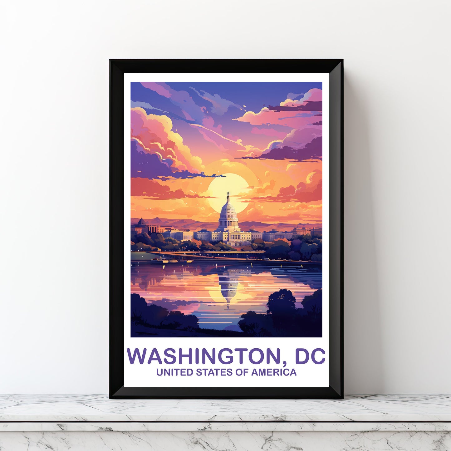 Digital Washington DC Travel Print Wall Art, Washington DC Wall Art, Capital Hill Poster, City Skyline Sunset Wall Art | DT2NA_DCWA1