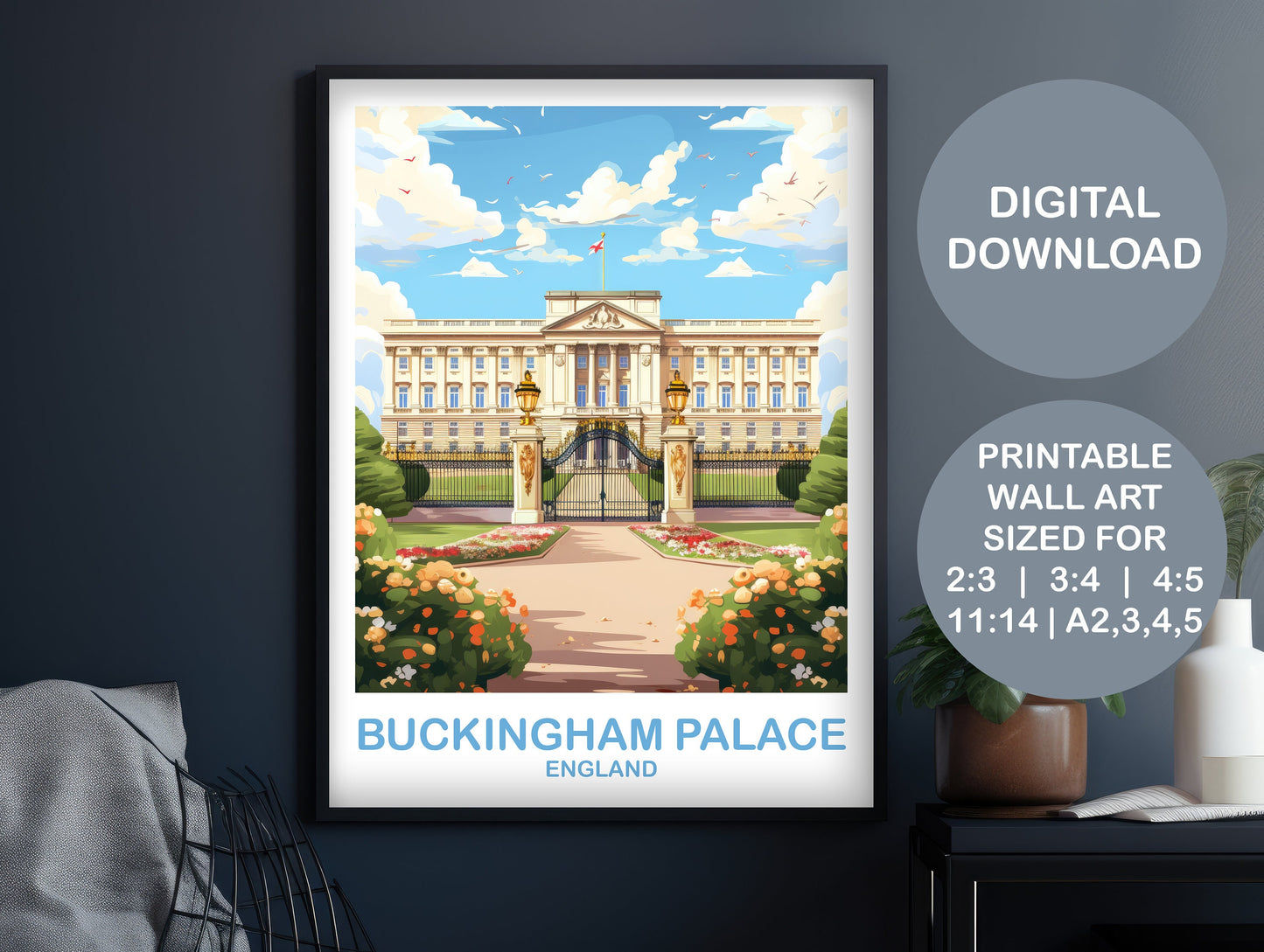 Downloadable Buckingham Palace Travel Art, London Travel Art, England Poster, Buckingham Travel Art, England Travel Wall Art | DT2EU_ENLO1
