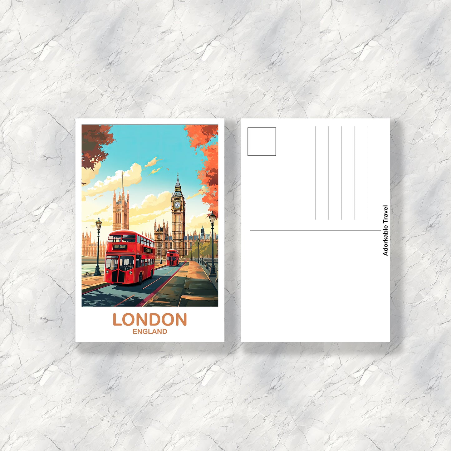 London Travel Postcard Art, London Travel Art, England Postcard, Big Ben Travel Postcard Art, England Travel Art | T2EU_ENLO2_P