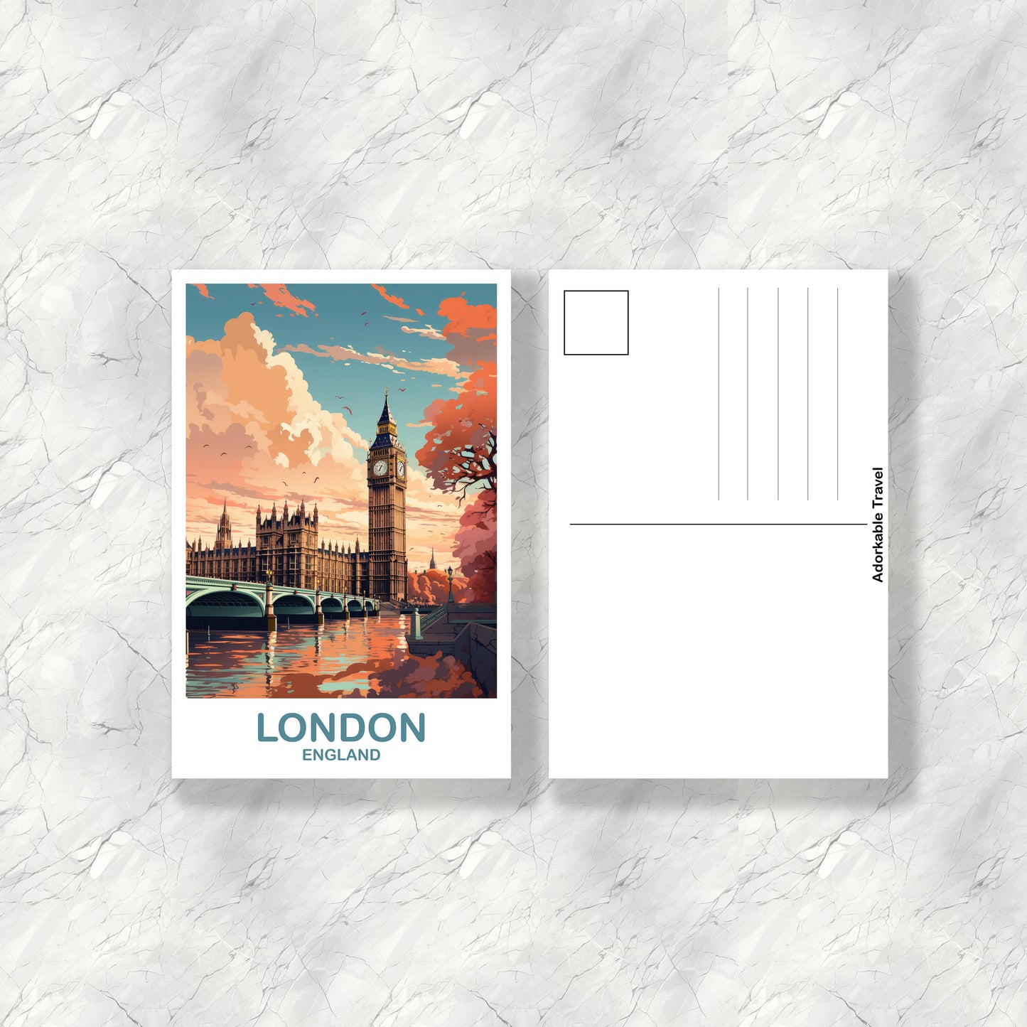 London Travel Art Postcard, London Travel Art, England Postcard, Big Ben Travel Postcard Art, England Travel Art | T2EU_ENL03_P