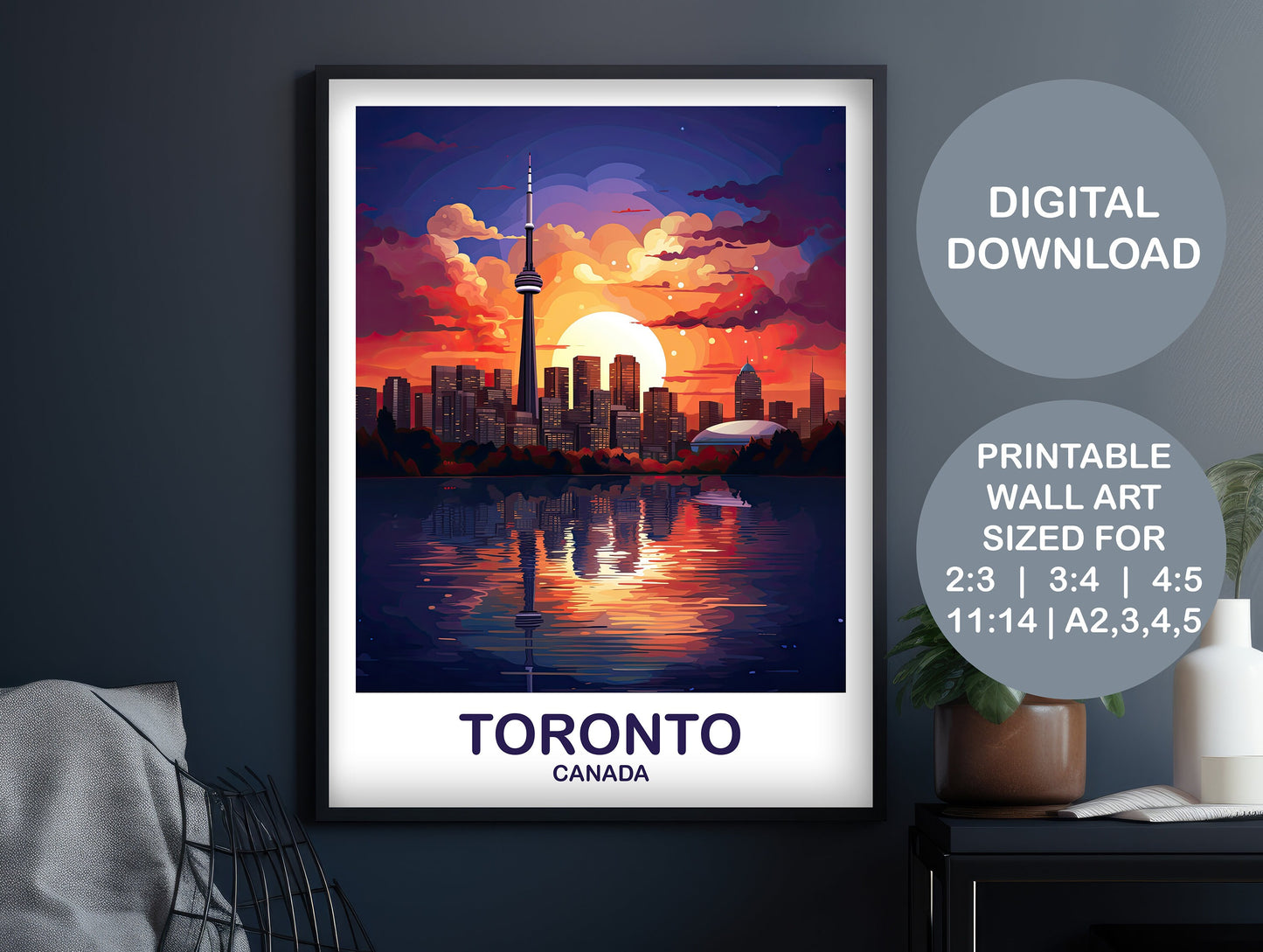 Printable Toronto Travel Print, Ontario Travel Wall Art, Digital Toronto Wall Art, City Skyline Wall Art, Toronto Sunset Print | DT2NA_ONTO1