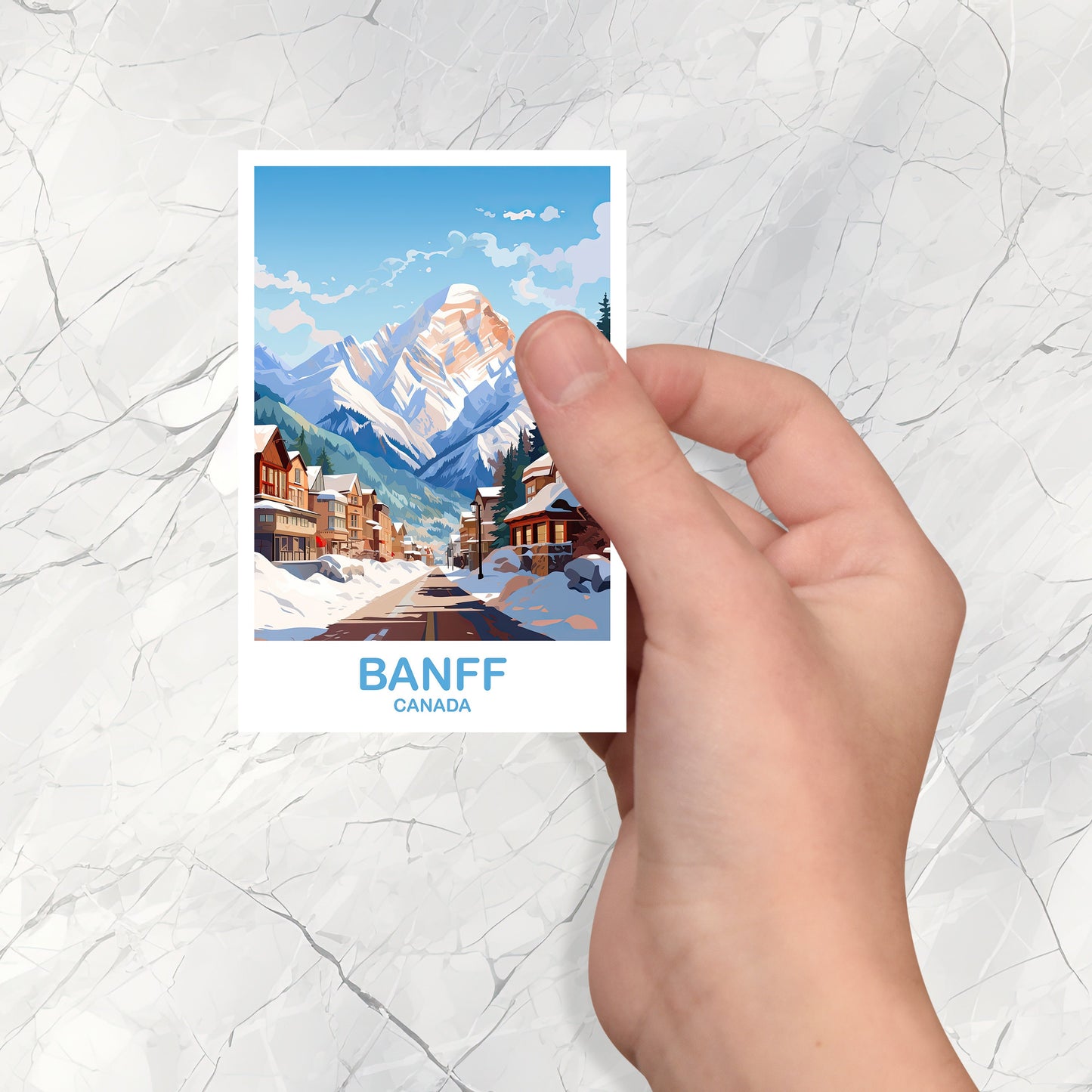 Banff Travel Sticker Decal, Banff National Park Travel Sticker, City Skyline Art Sticker, Rocky Mountain Sticker | T2NA_ABBA1_S