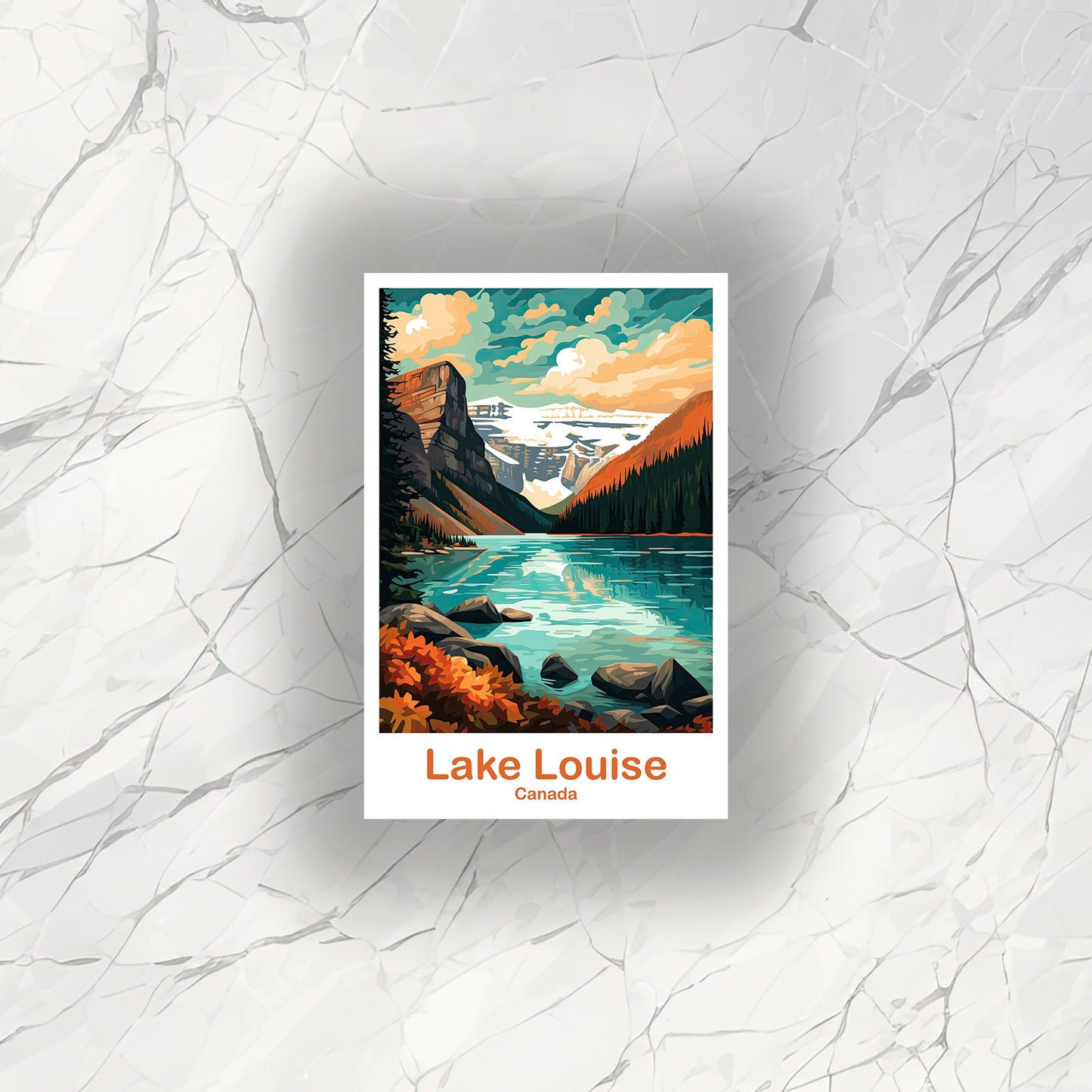 Lake Louise Travel Sticker Decal, Banff National Park Travel Sticker, City Skyline Art Sticker, Rocky Mountain Sticker | T2NA_ABLL2_S