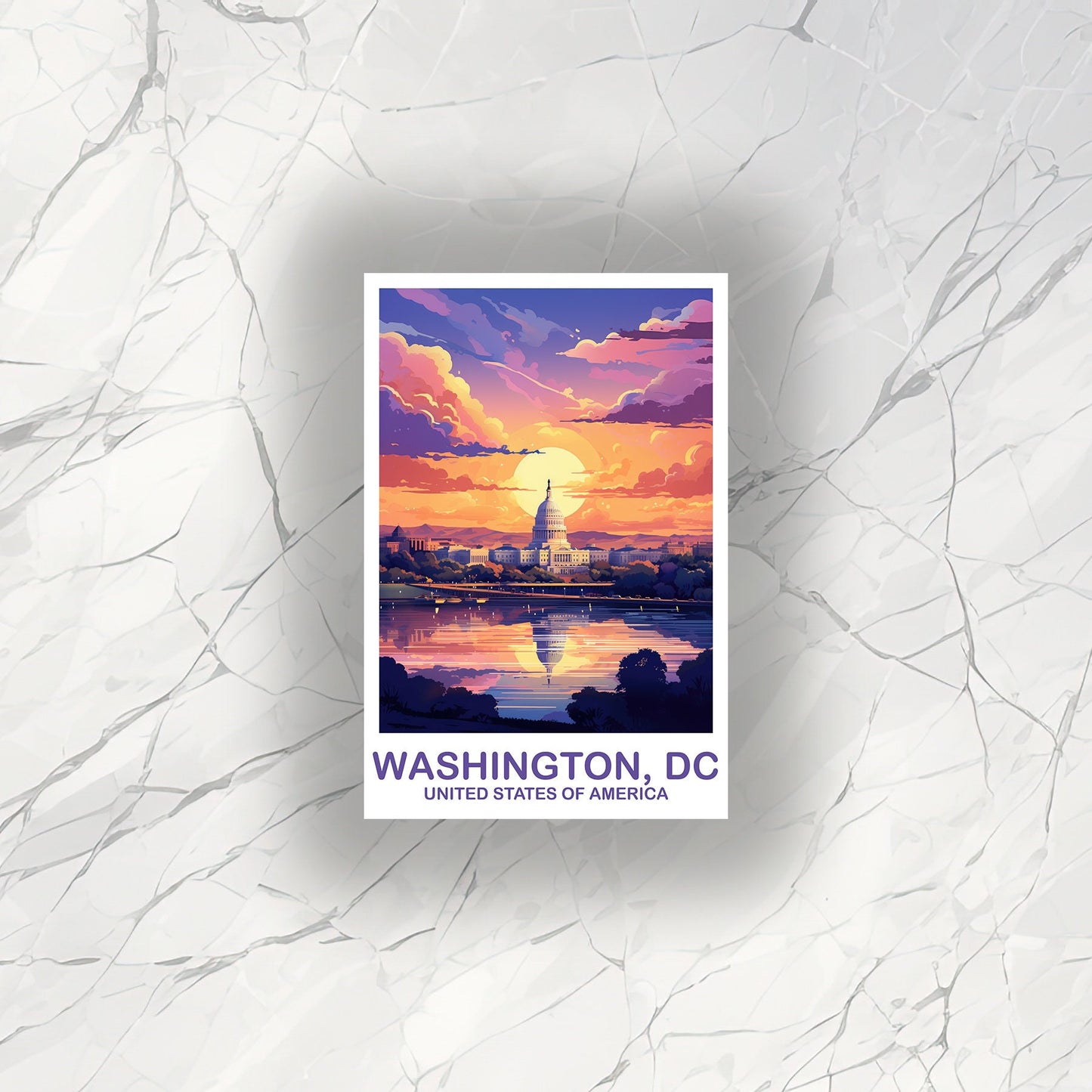 Washington DC Travel Sticker, Washington DC Sticker, Capital Hill Sticker, City Skyline Sunset Sticker, North America Sticker | T2NA_DCWA1_S