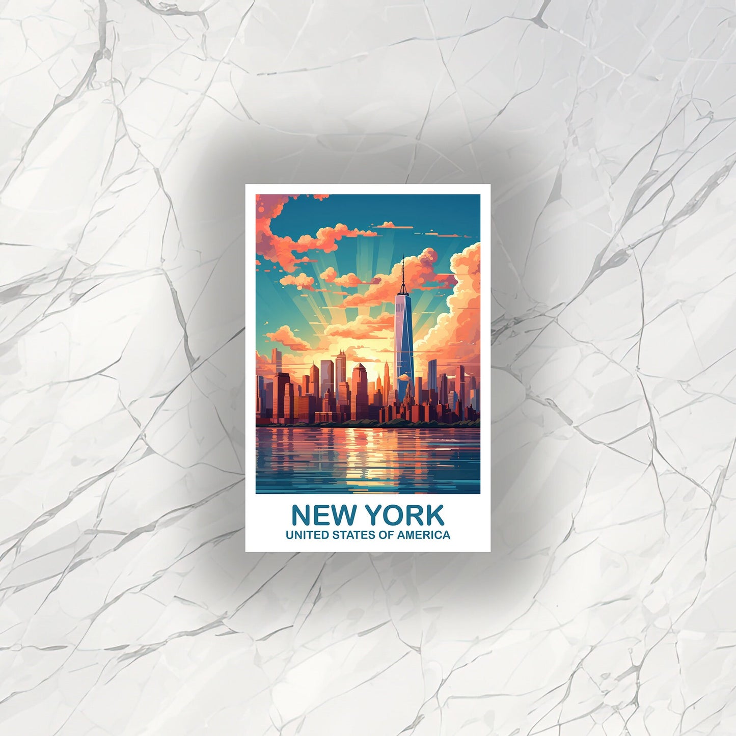 New York Travel Sticker, Manhattan Skyline Sticker, New York Sticker, Big Apple Sticker, Bright and Vibrant Sticker | T2NA_NYNY1_S
