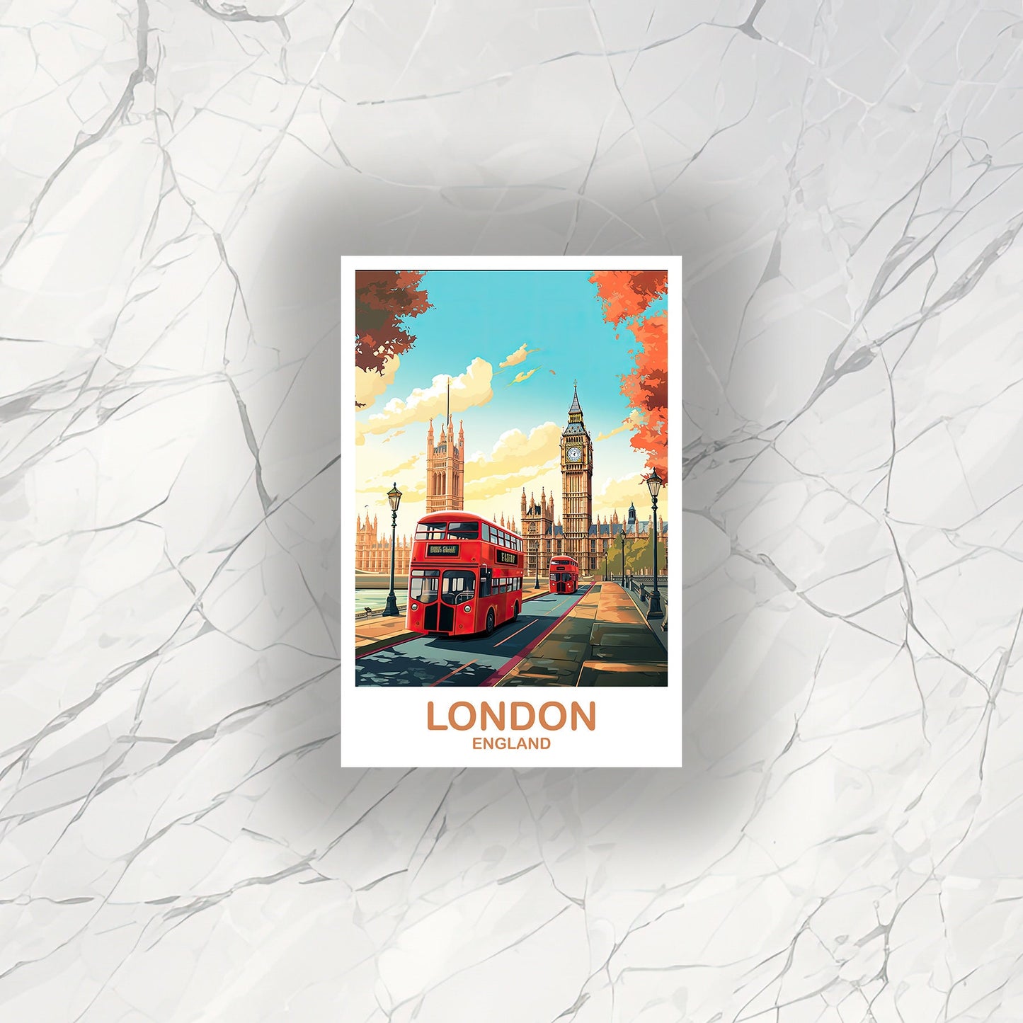 London Travel Art Sticker, London Travel Art, England Sticker, Big Ben Travel Sticker Art, England Travel Sticker Art | T2EU_ENLO2_S