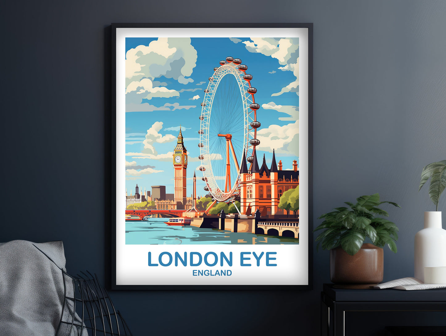 London Eye Travel Art Poster, London Travel Art, England Poster, Big Ben Travel Wall Art, England Travel Wall Art | T2EU_ENLO5