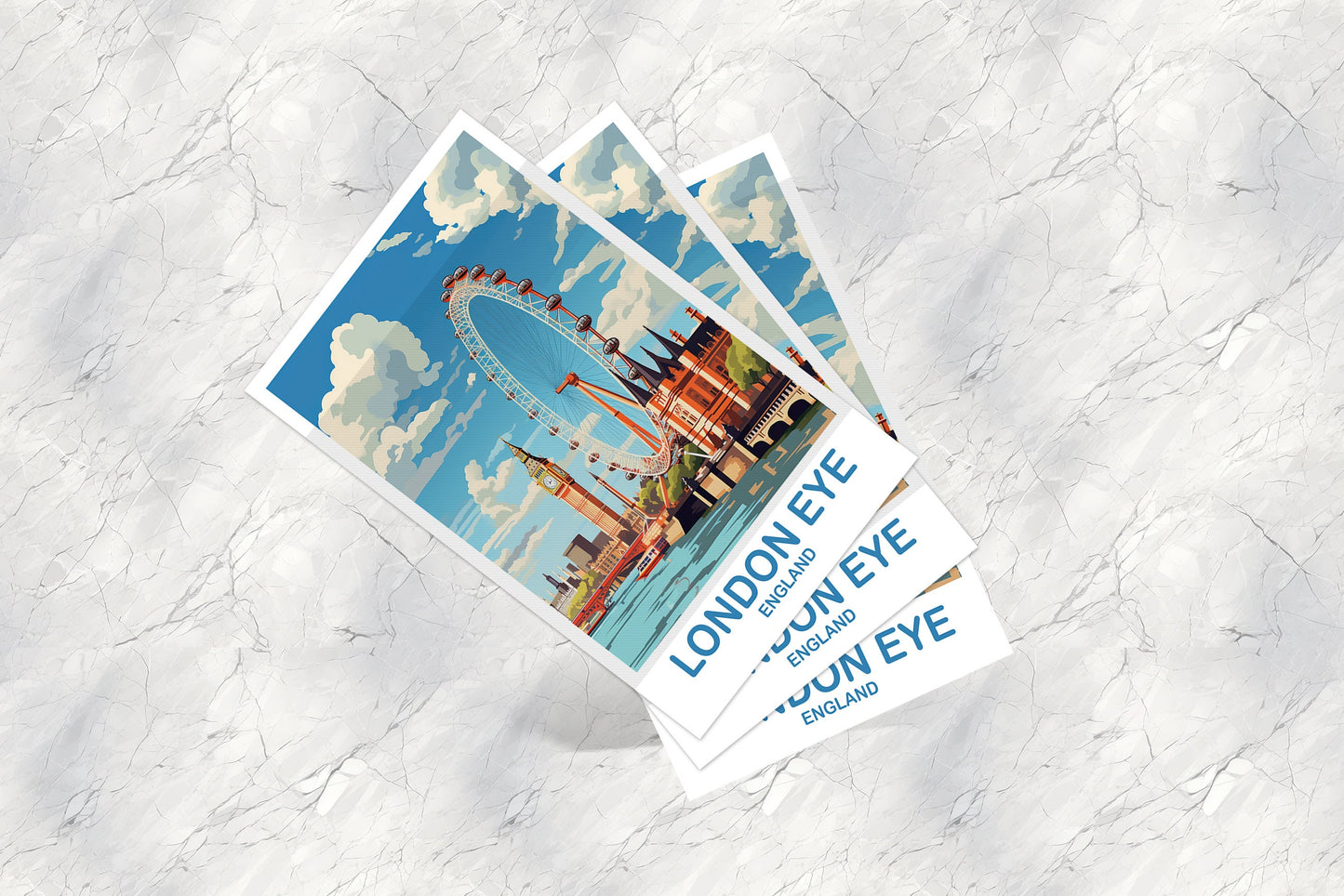 London Eye Travel Postcard, London Travel Art, England Postcard, Big Ben Travel Postcard Art, England Travel Art | T2EU_ENL5_P