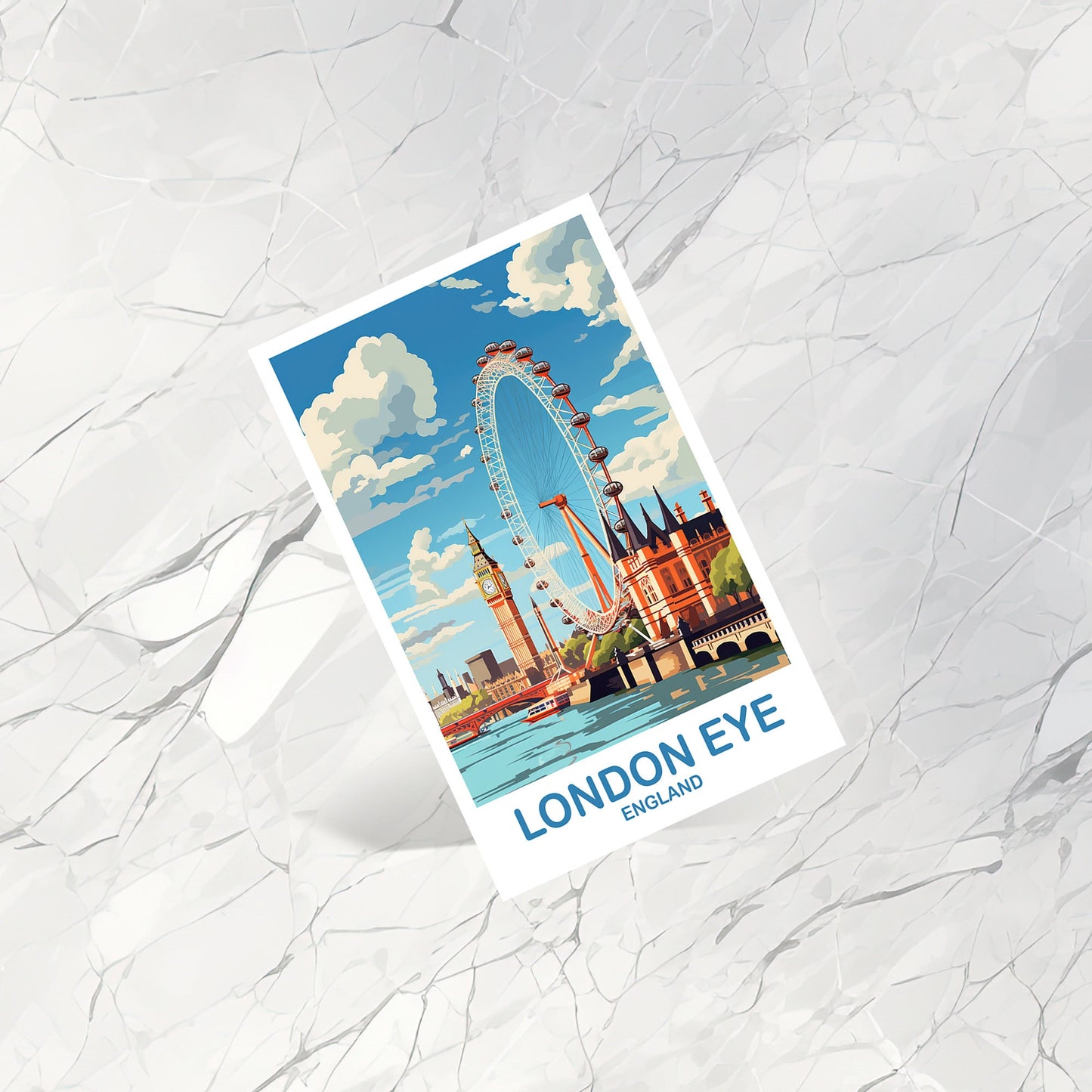 London Eye Travel Postcard, London Travel Art, England Postcard, Big Ben Travel Postcard Art, England Travel Art | T2EU_ENL5_P