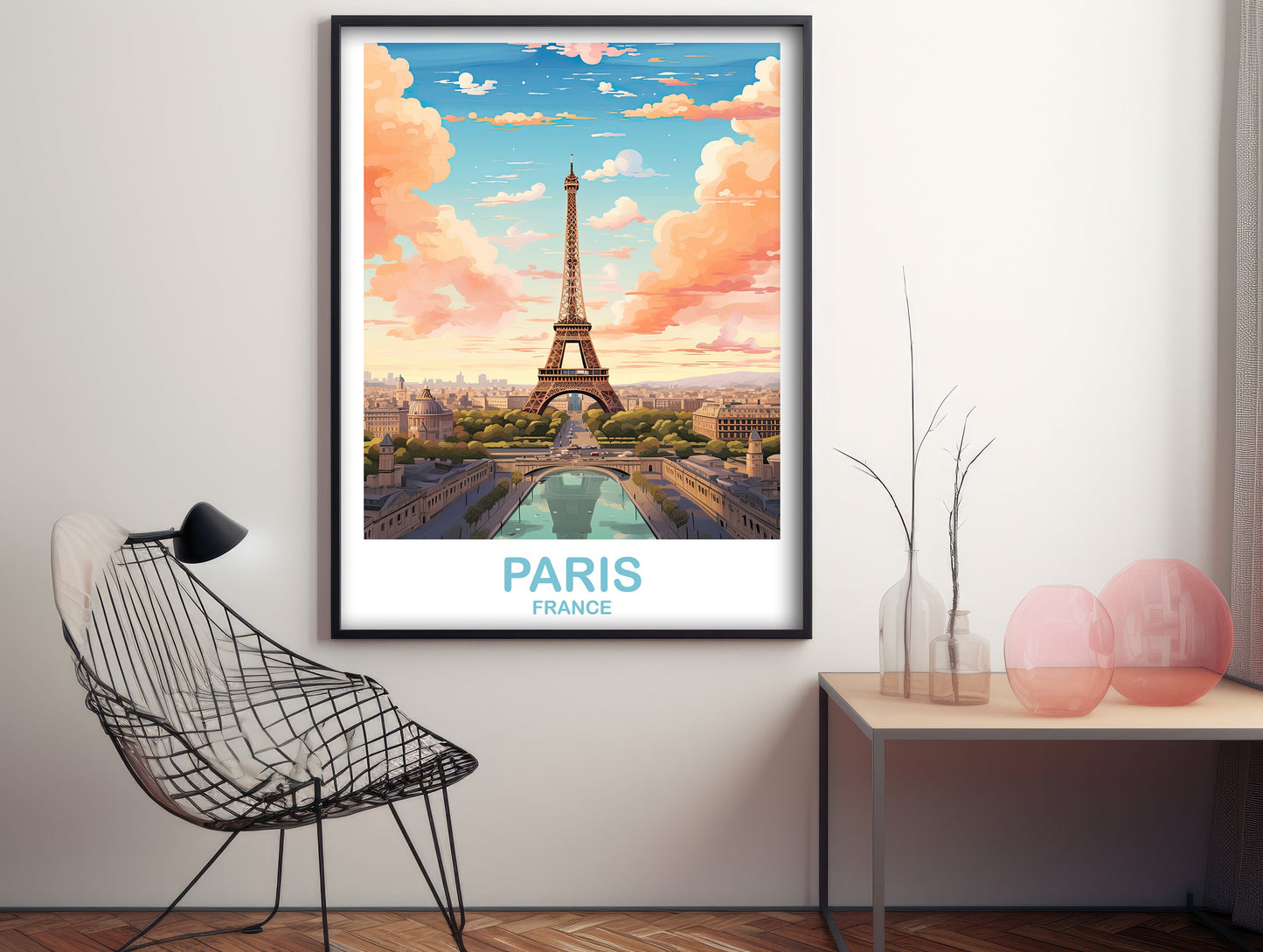 Paris Travel Wall Art, Paris Skyline, Paris Wall Art, Paris France Poster, Eiffel Tower Wall Art, City Skyline Sunset Wall Art | T2EU_FRPA1
