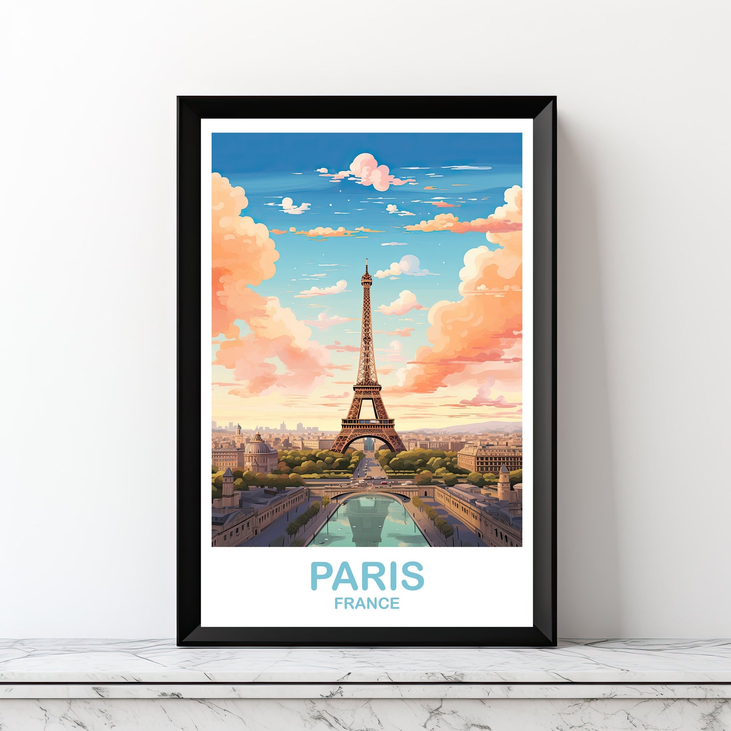 Digital Paris Travel Art, Paris Skyline, Paris Wall Art, Printable Paris France Poster, Eiffel Tower Wall Art, Printable Art | DT2EU_FRPA1