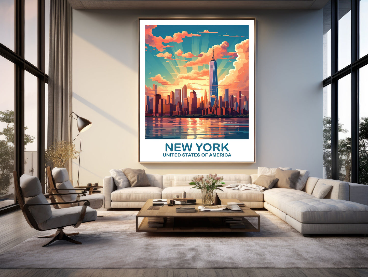 New York Travel Print, Manhattan Skyline, New York Wall Art, Big Apple Poster, Bright and Vibrant Wall Art | T2NA_NYNY1
