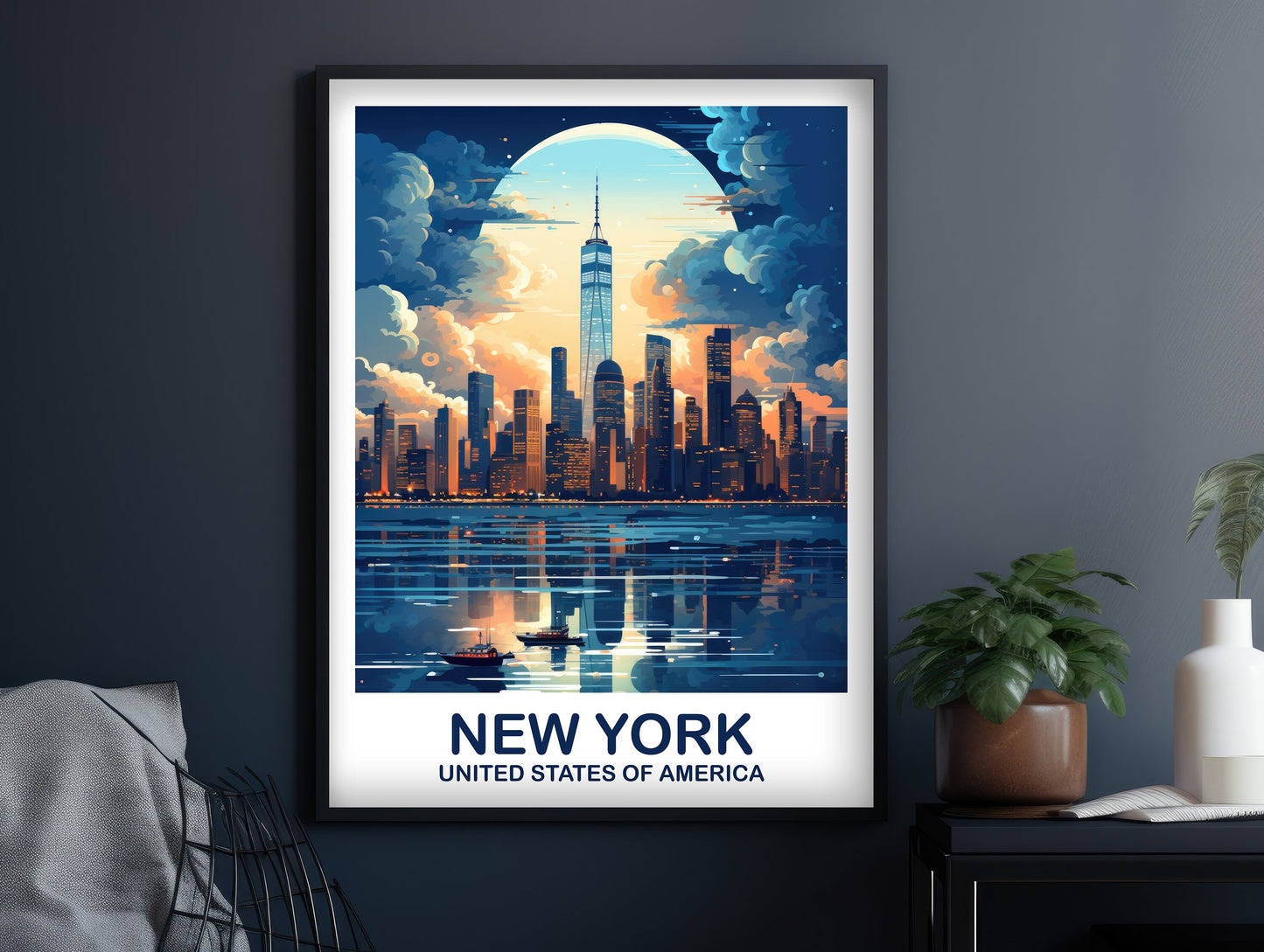 New York Travel Print, Manhattan Skyline, New York Wall Art, Big Apple Poster, City Skyline Sunset Wall Art | T2NA_NYNY2