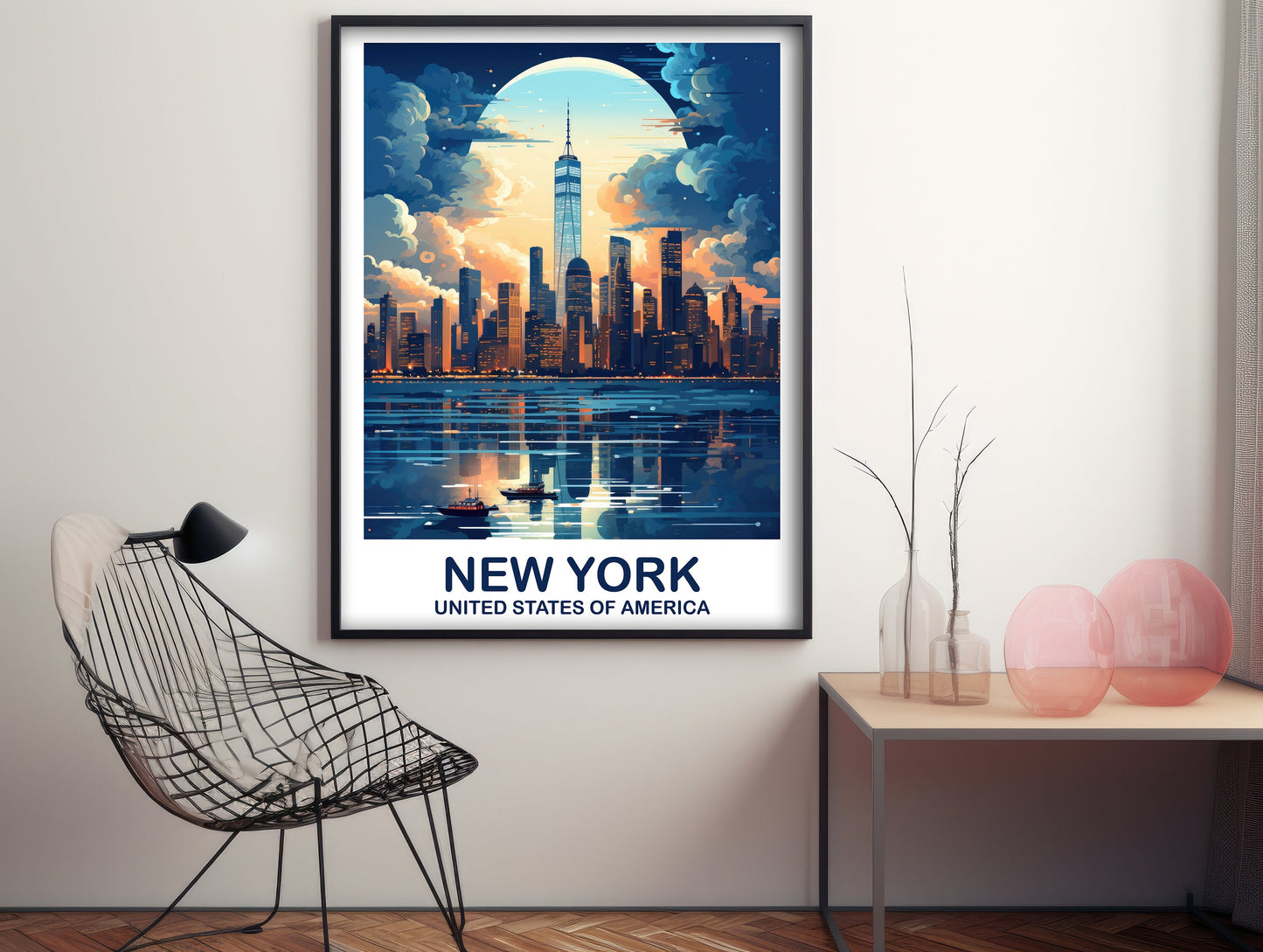 New York Travel Print, Manhattan Skyline, New York Wall Art, Big Apple Poster, City Skyline Sunset Wall Art | T2NA_NYNY2