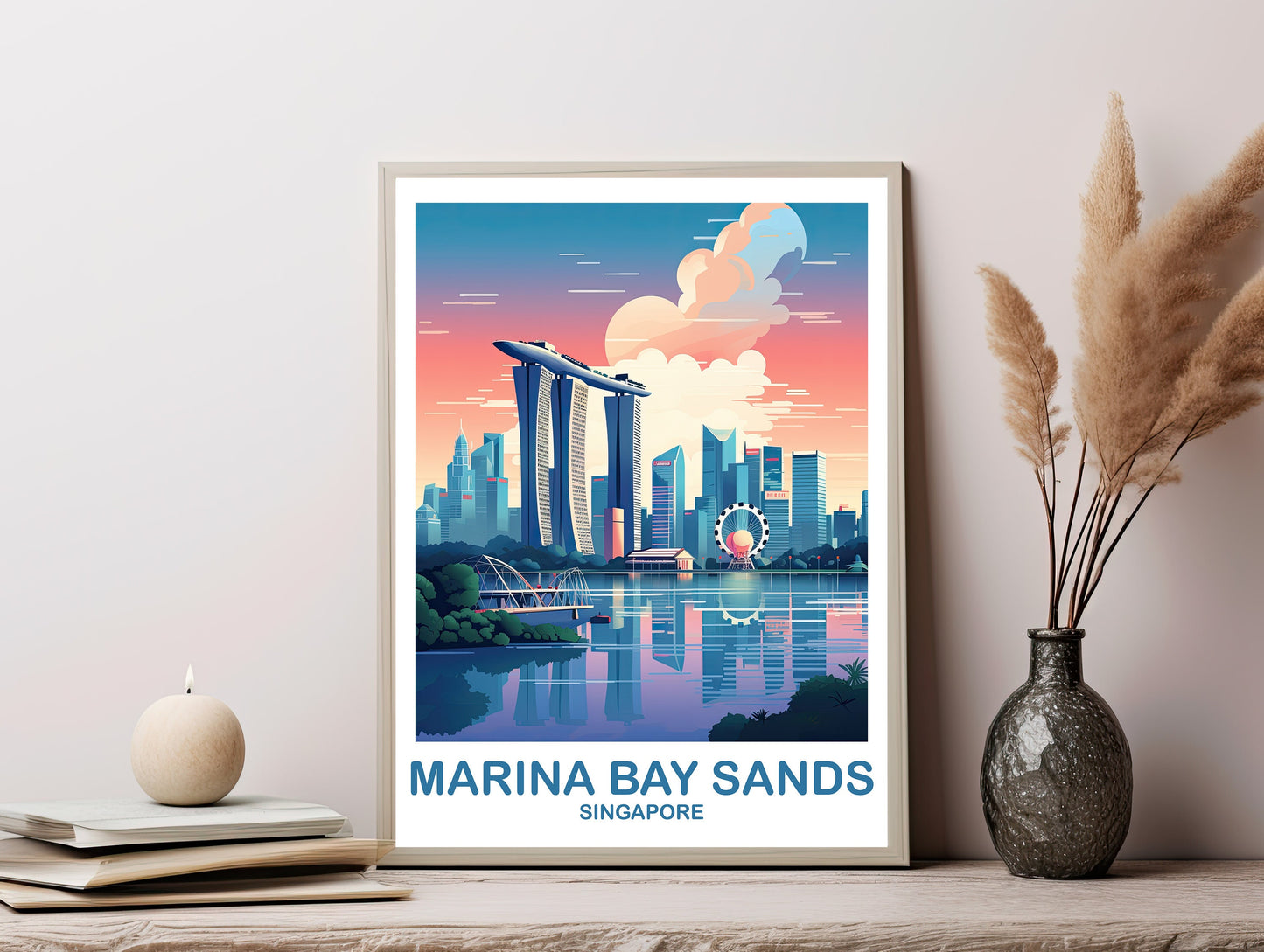 Singapore Travel Print Wall Art, Digital Singapore Art, Downloadable Marina Bay Sands Wall Art, City Skyline Wall Art | DT2AS_SIMBS1