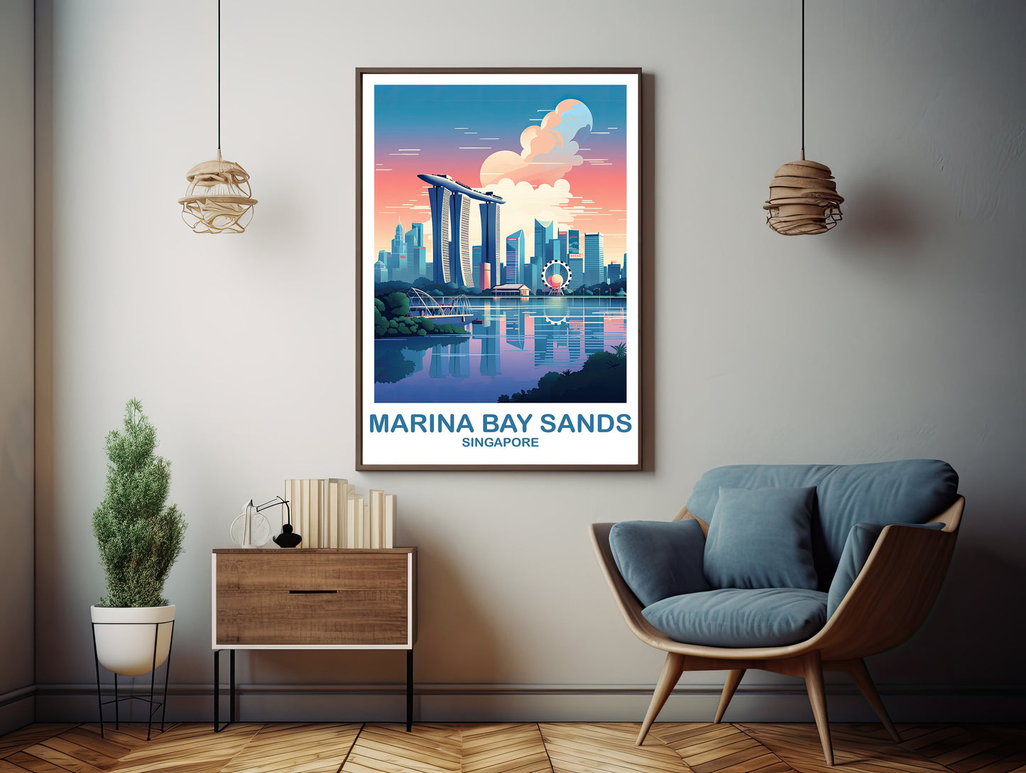 Singapore Travel Wall Art, Singapore Skyline, Marina Bay Sands Wall Art Poster, City Skyline Wall Art | T2AS_SIMBS1