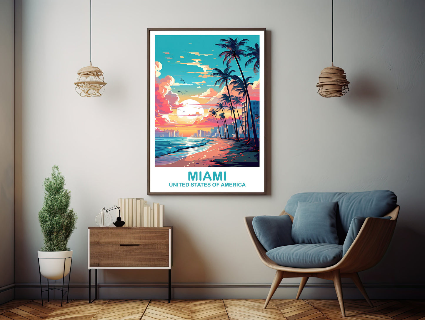 Miami Florida Travel Print, Miami Travel Wall Art, Florida Wall Art Poster, City Skyline Wall Art, Miami Wall Art | T2NA_FLMI1