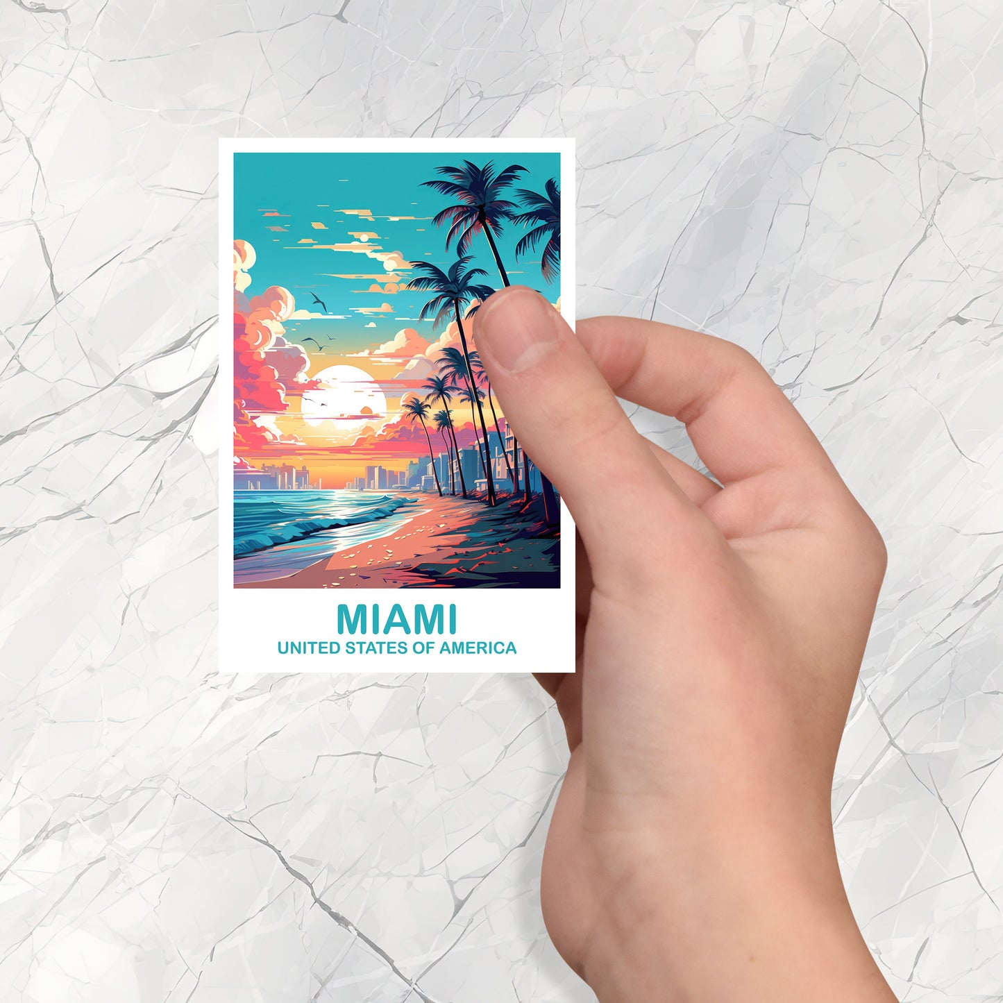 Miami Florida Travel Sticker, Miami Travel Sticker, Florida Art Sticker, City Skyline Art Sticker, Miami Art Sticker | T2NA_FLMI1_S