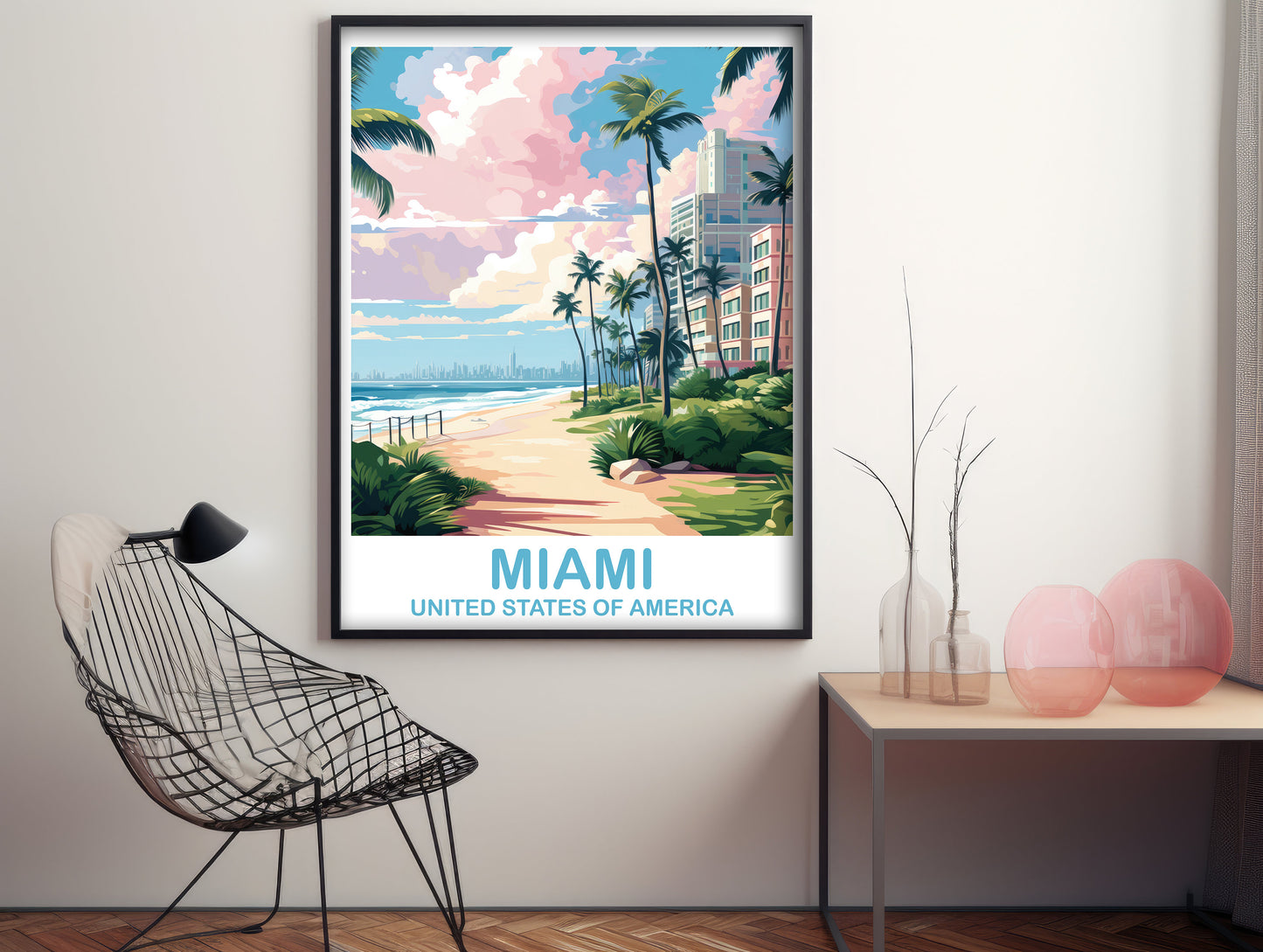 Miami Florida Travel Poster Print, Miami Travel Wall Art, Florida Wall Art Poster, City Skyline Wall Art, Miami Wall Art | T2NA_FLMI2