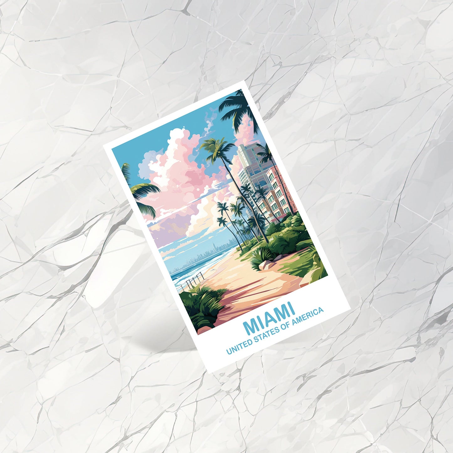 Miami Florida Travel Postcard, Miami Travel Art Postcard, Florida Art Postcard, City Skyline Postcard, Miami Florida Art | T2NA_FLMI2_P