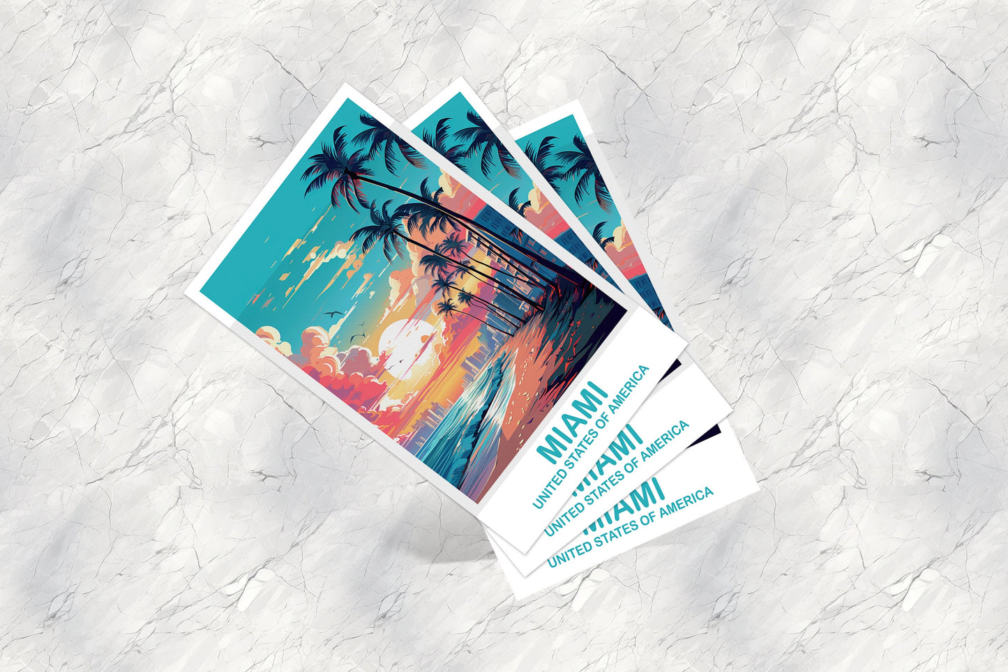Miami Florida Travel Postcard, Miami Travel Art Postcard, Florida Art Postcard, City Skyline Postcard, Miami Florida Art | T2NA_FLMI1_P