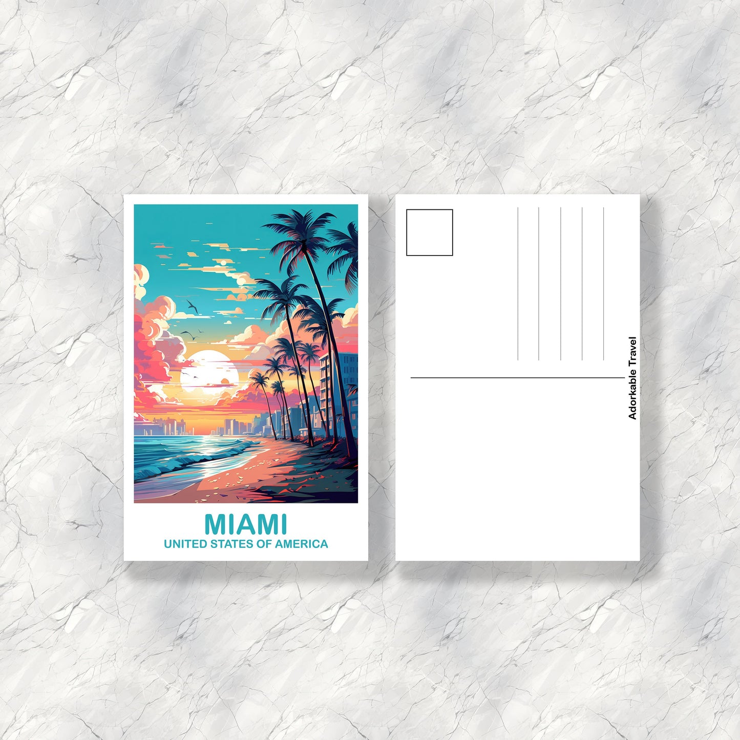 Miami Florida Travel Postcard, Miami Travel Art Postcard, Florida Art Postcard, City Skyline Postcard, Miami Florida Art | T2NA_FLMI1_P