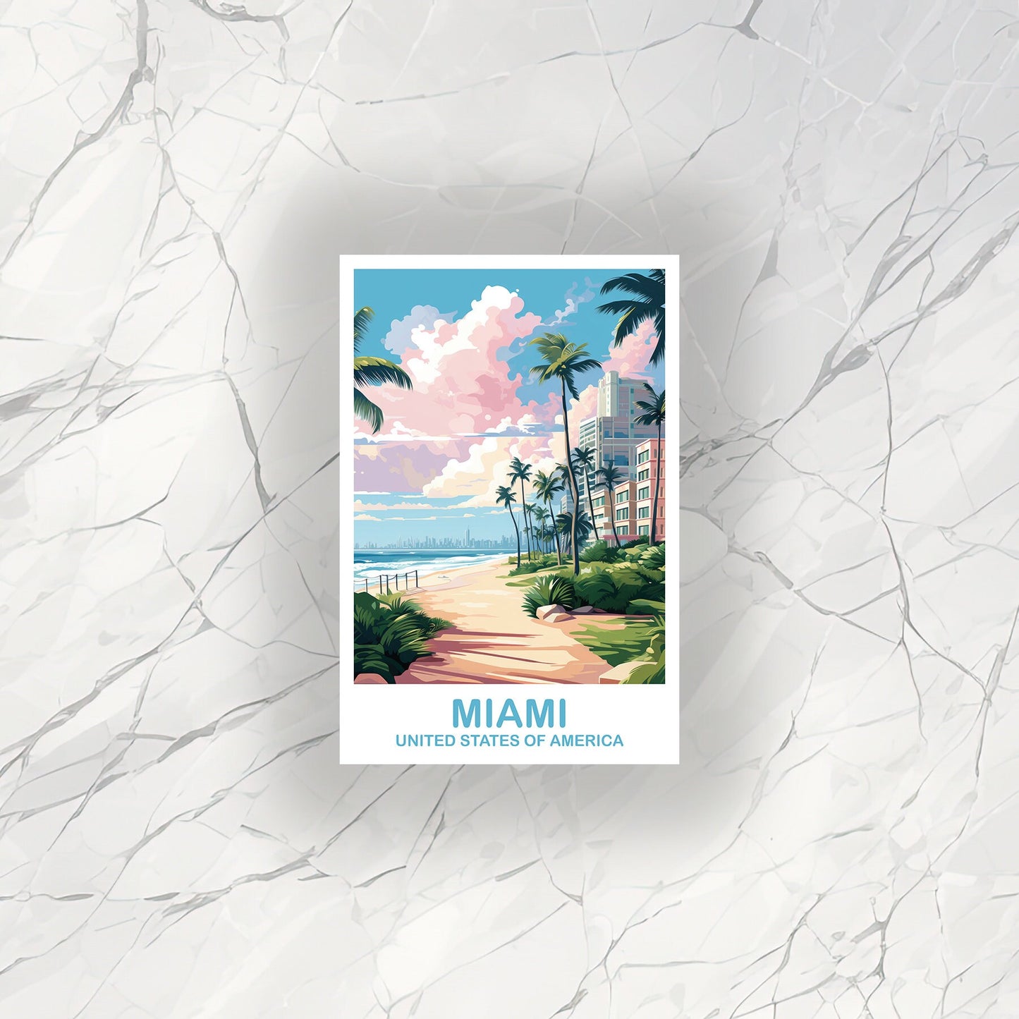 Miami Florida Travel Sticker, Miami Travel Sticker, Florida Art Sticker, City Skyline Art Sticker, Miami Art Sticker | T2NA_FLMI2_S