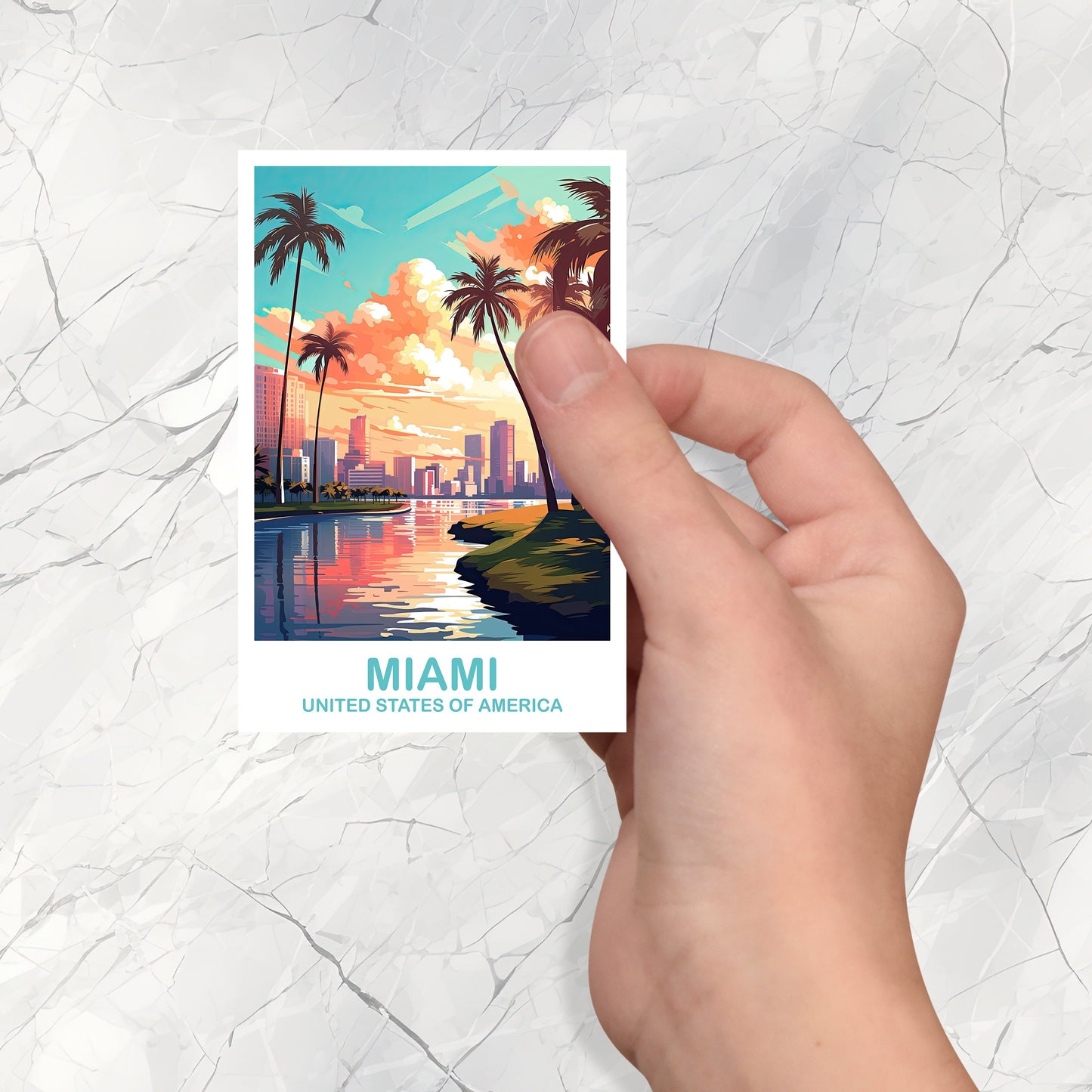 Miami Florida Travel Sticker, Miami Travel Sticker, Florida Art Sticker, City Skyline Art Sticker, Miami Art Sticker | T2NA_FLMI3_S