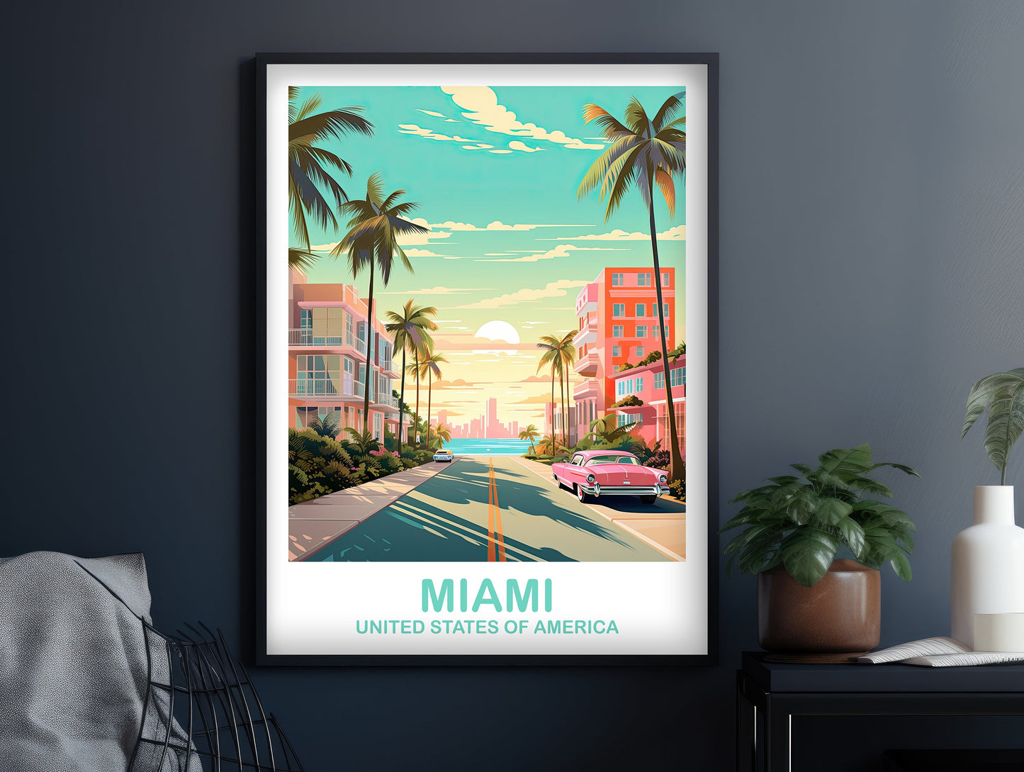 Miami Florida Travel Print, Miami Travel Wall Art, Florida Wall Art Poster, City Skyline Wall Art, Miami Wall Art | T2NA_FLMI4