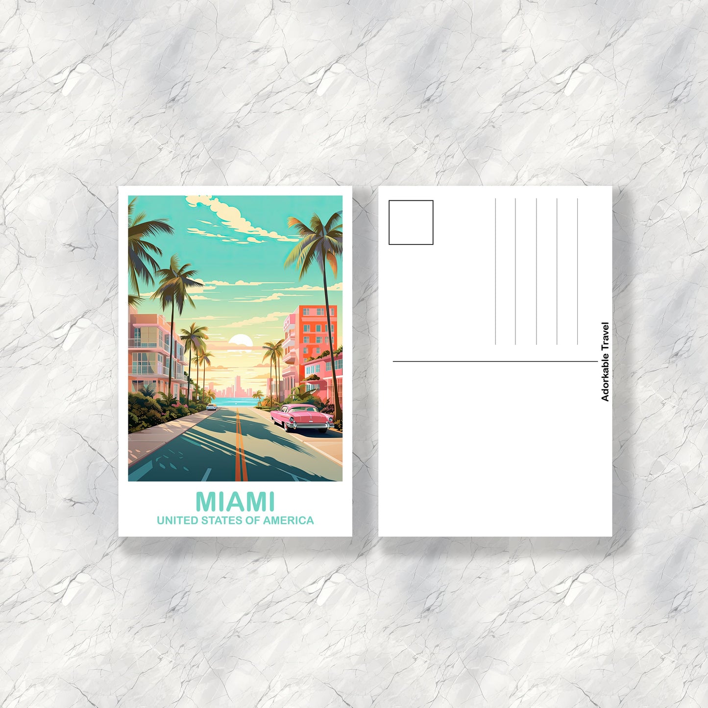 Miami Florida Travel Postcard, Miami Travel Art Postcard, Florida Art Postcard, City Skyline Postcard, Miami Florida Art | T2NA_FLMI4_P