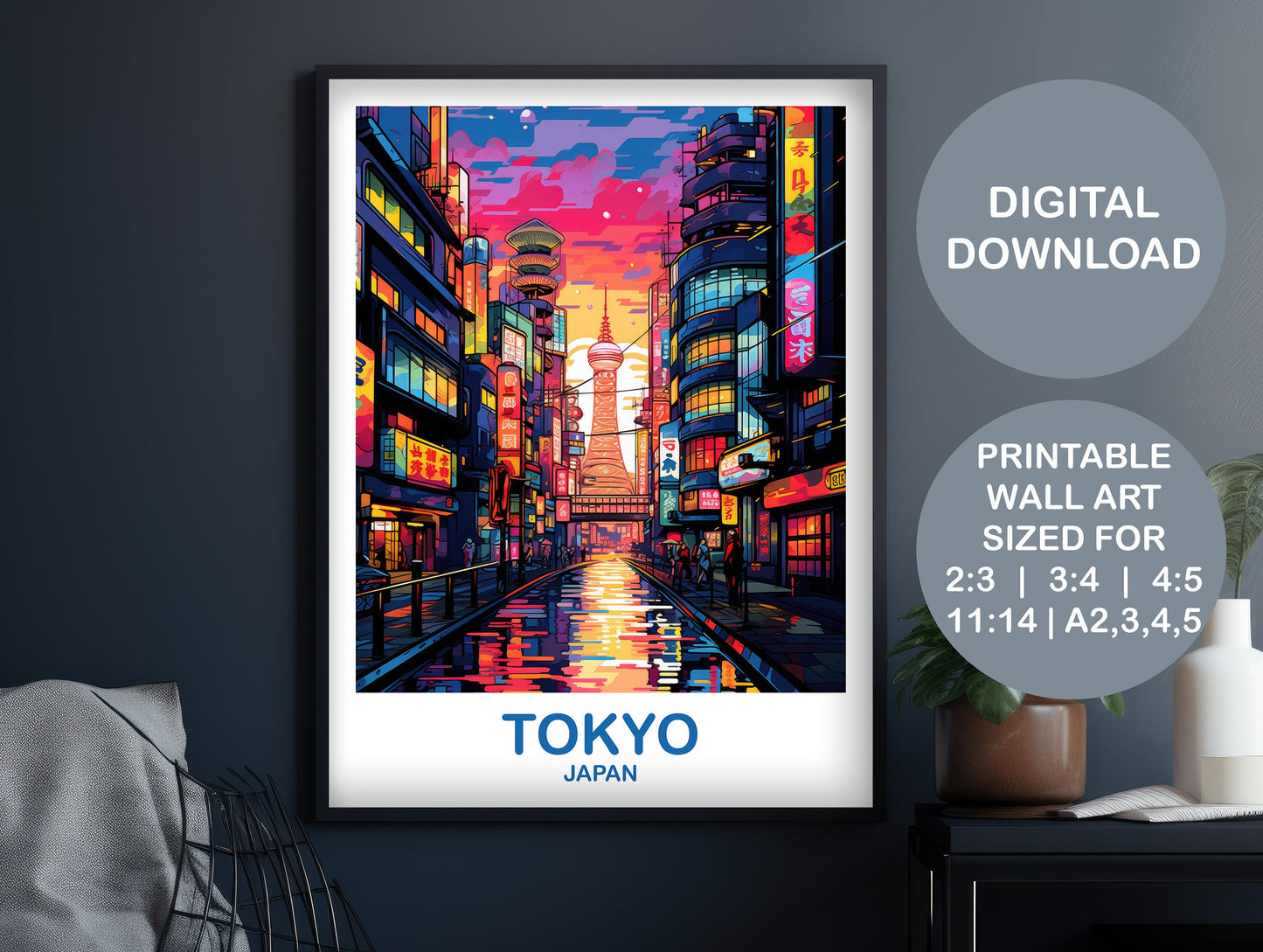 Digital Tokyo Travel Art, Tokyo Skyline, Japan Wall Art Poster, City Skyline Wall Art, Digital Printable Travel Art, Wall Art | DT2AS_JATO3