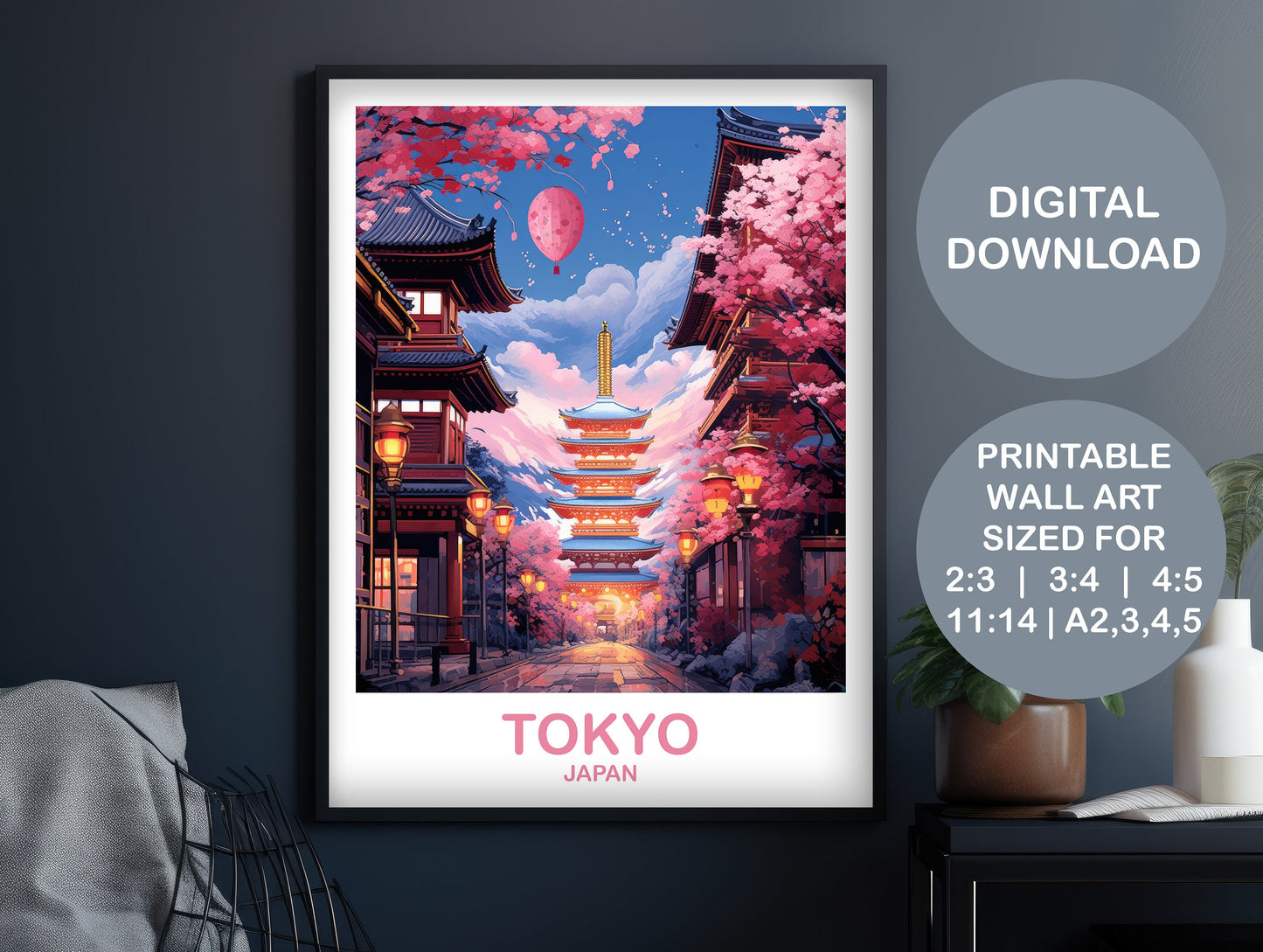 Digital Tokyo Travel Art, Tokyo Skyline, Japan Wall Art Poster, City Skyline Wall Art, Digital Printable Travel Art, Wall Art | DT2AS_JATO5