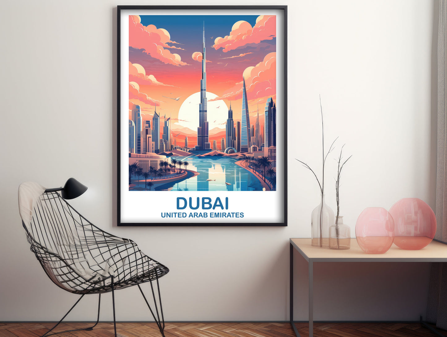 Dubai Travel Wall Art, Dubai Skyline, Dubai Wall Art Poster, City Skyline Wall Art, Vibrant Sunset, Travel Wall Art | T2AS_UAEDU1