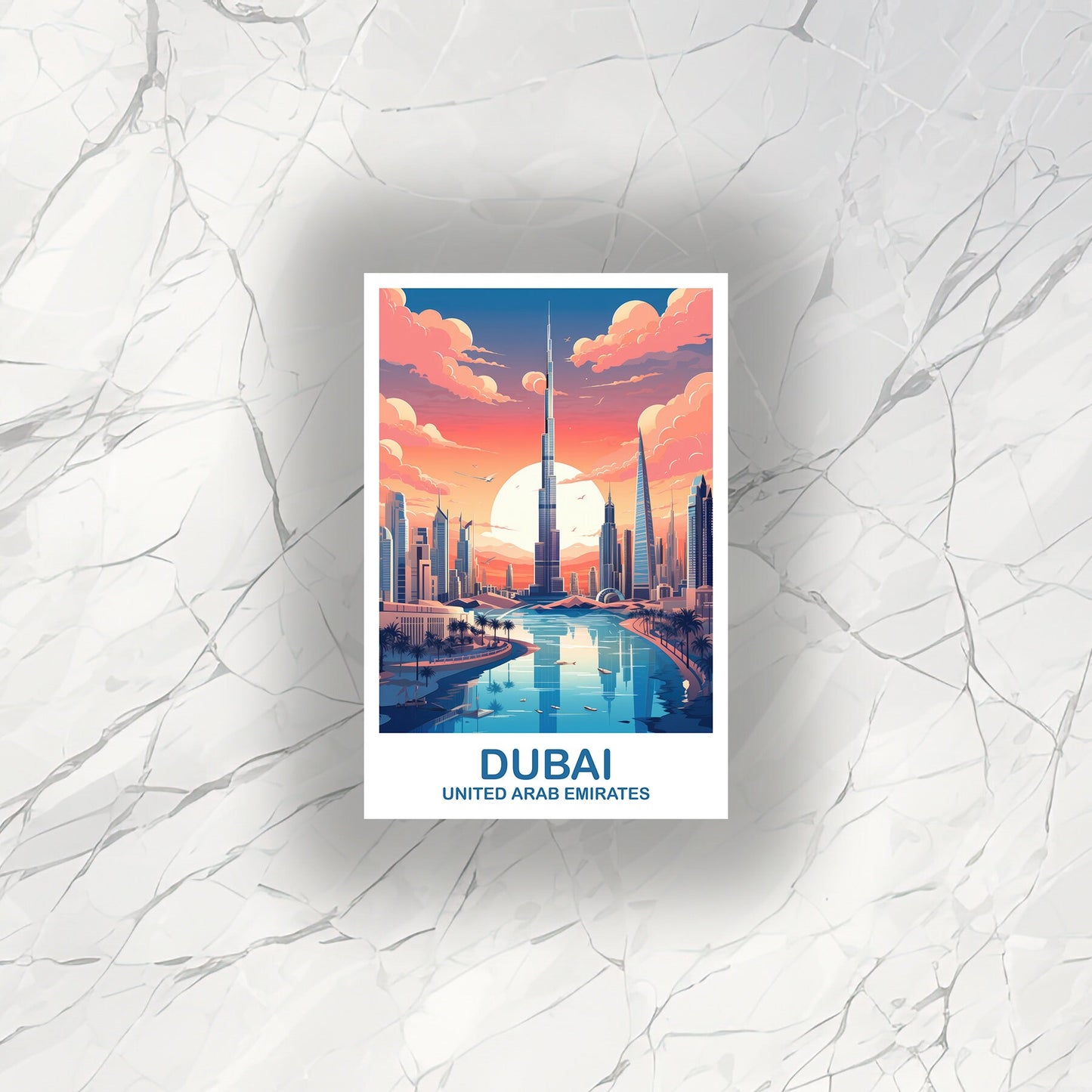 Dubai Travel Art Sticker, Dubai Skyline, Dubai Art Sticker, City Skyline Sticker Art, Vibrant Sunset, Travel Art Sticker | T2AS_UAEDU1_S