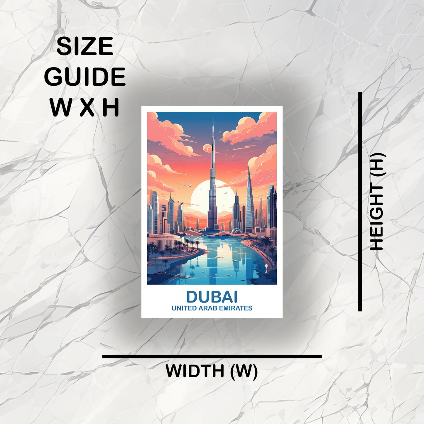 Dubai Travel Art Sticker, Dubai Skyline, Dubai Art Sticker, City Skyline Sticker Art, Vibrant Sunset, Travel Art Sticker | T2AS_UAEDU1_S