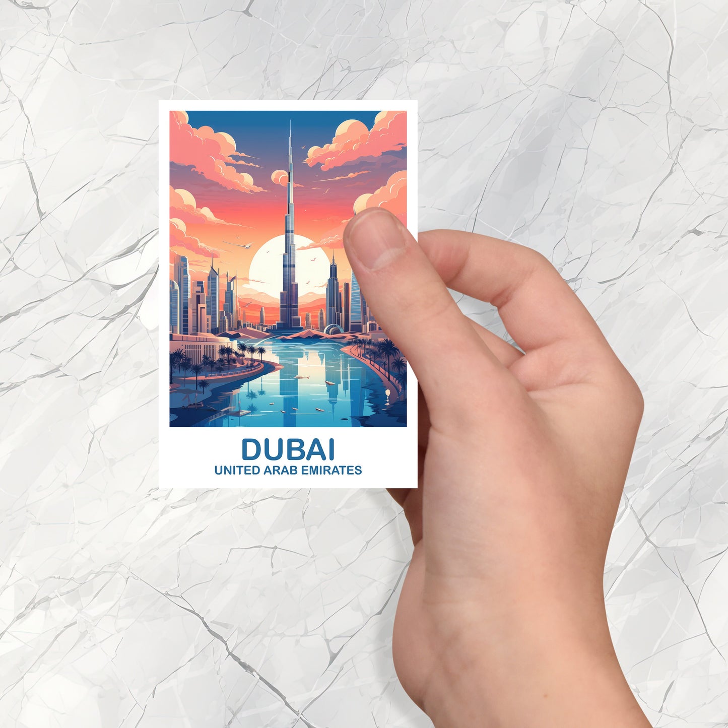 Dubai Travel Art Sticker, Dubai Skyline, Dubai Art Sticker, City Skyline Sticker Art, Vibrant Sunset, Travel Art Sticker | T2AS_UAEDU1_S