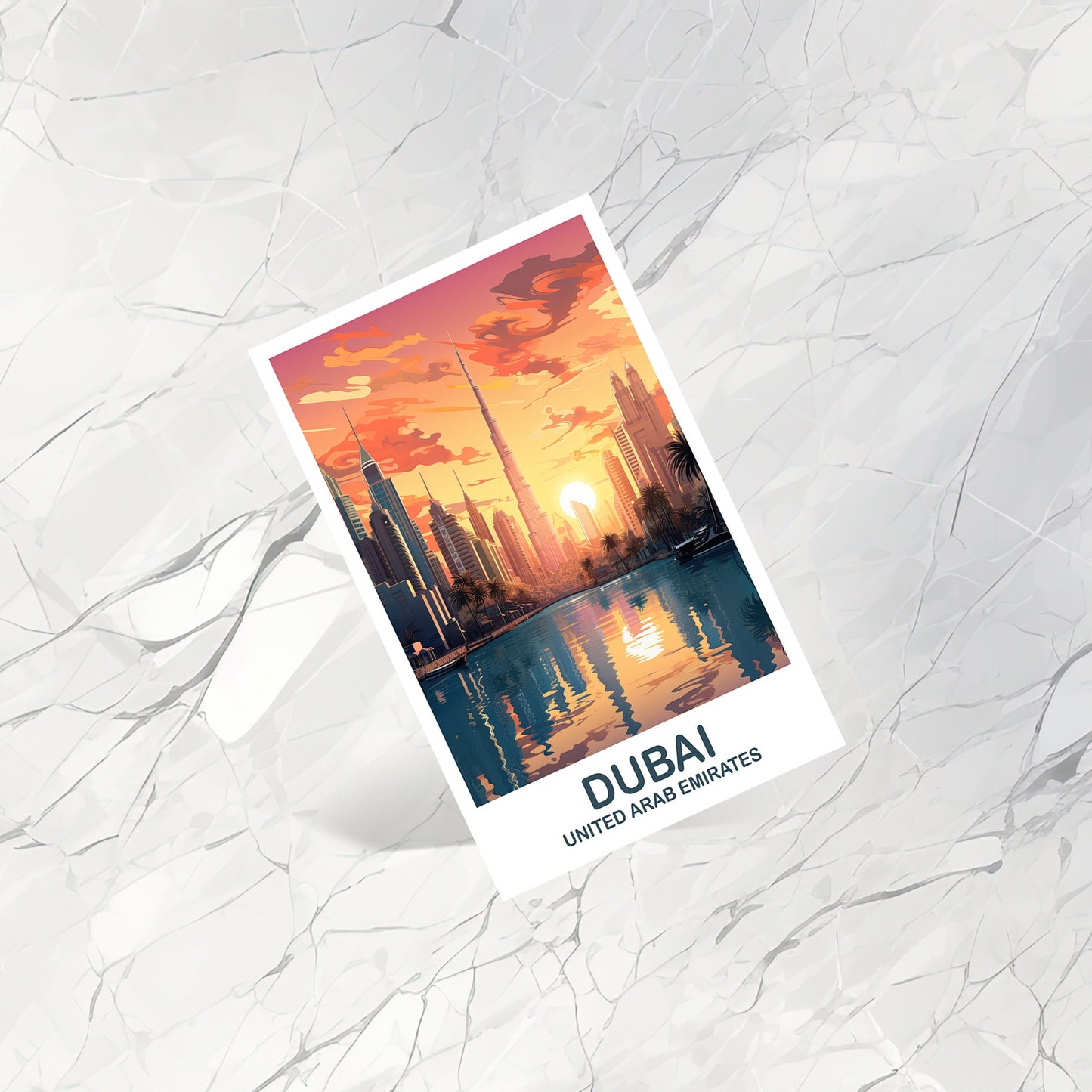 Dubai Travel Art Postcard, Dubai Skyline, Dubai Art Postcard, City Skyline Wall Art, Vibrant Sunset, Travel Art Postcard | T2AS_UAEDU2_P