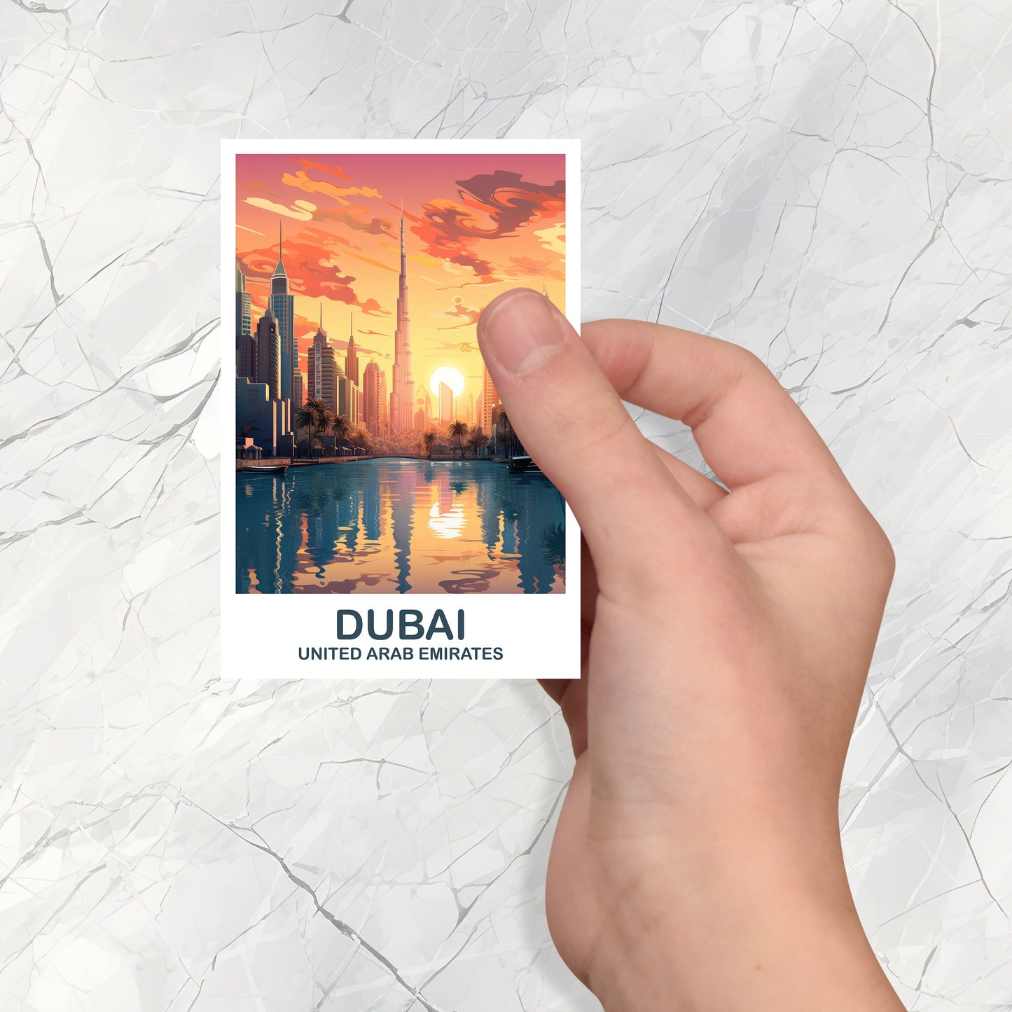 Dubai Travel Art Sticker, Dubai Skyline, Dubai Art Sticker, City Skyline Sticker Art, Vibrant Sunset, Travel Art Sticker | T2AS_UAEDU2_S