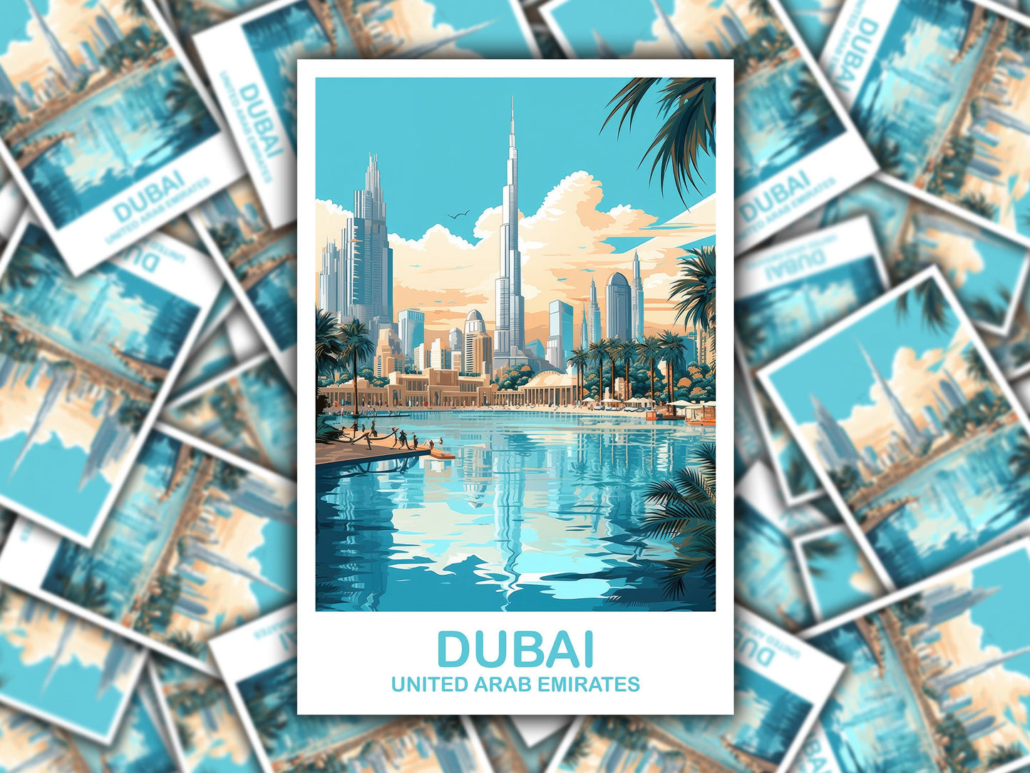 Dubai Travel Art Sticker, Dubai Skyline, Dubai Art Sticker, City Skyline Sticker Art, Vibrant Sunset, Travel Art Sticker | T2AS_UAEDU3_S